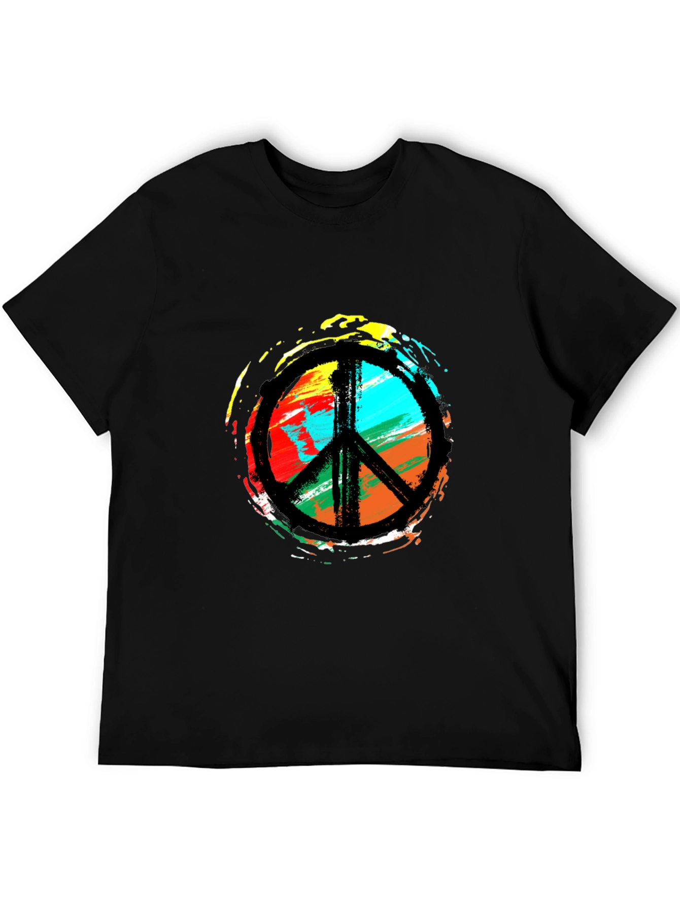 Peace Sign Black T-Shirt - Colorful Hippie Design