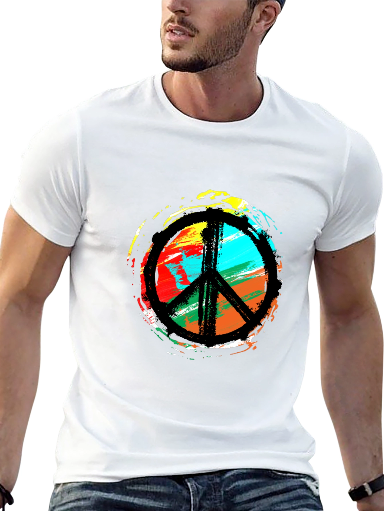 Peace Sign Black T-Shirt - Colorful Hippie Design