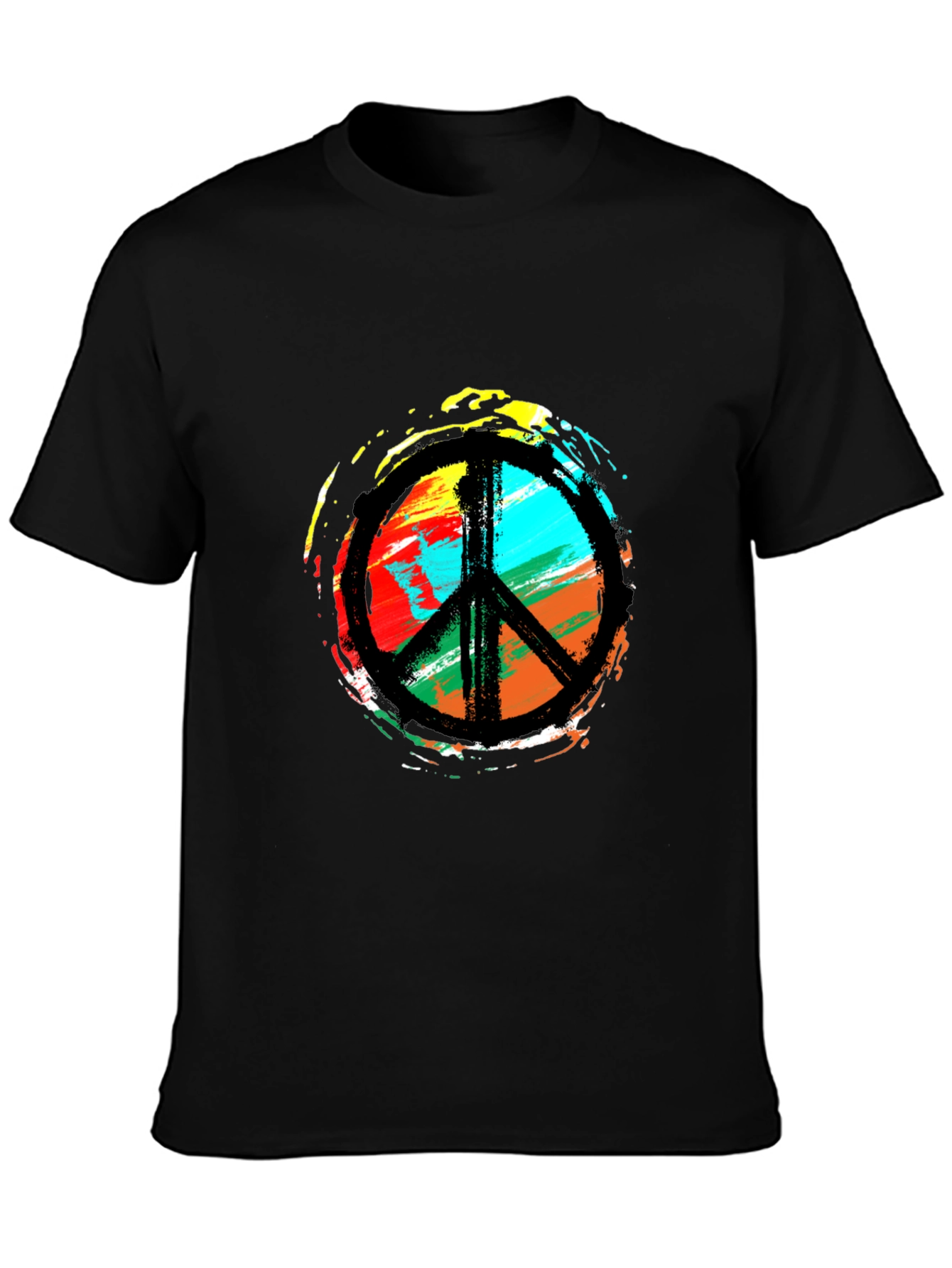 Peace Sign Black T-Shirt - Colorful Hippie Design