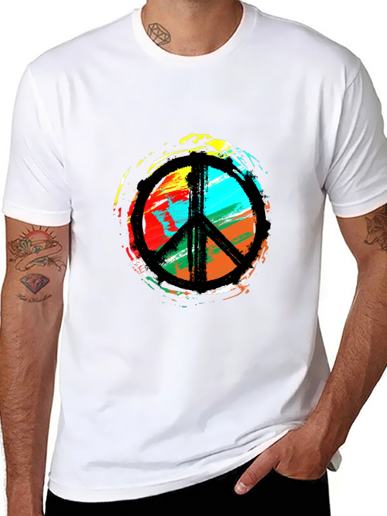 Peace Sign Black T-Shirt - Colorful Hippie Design