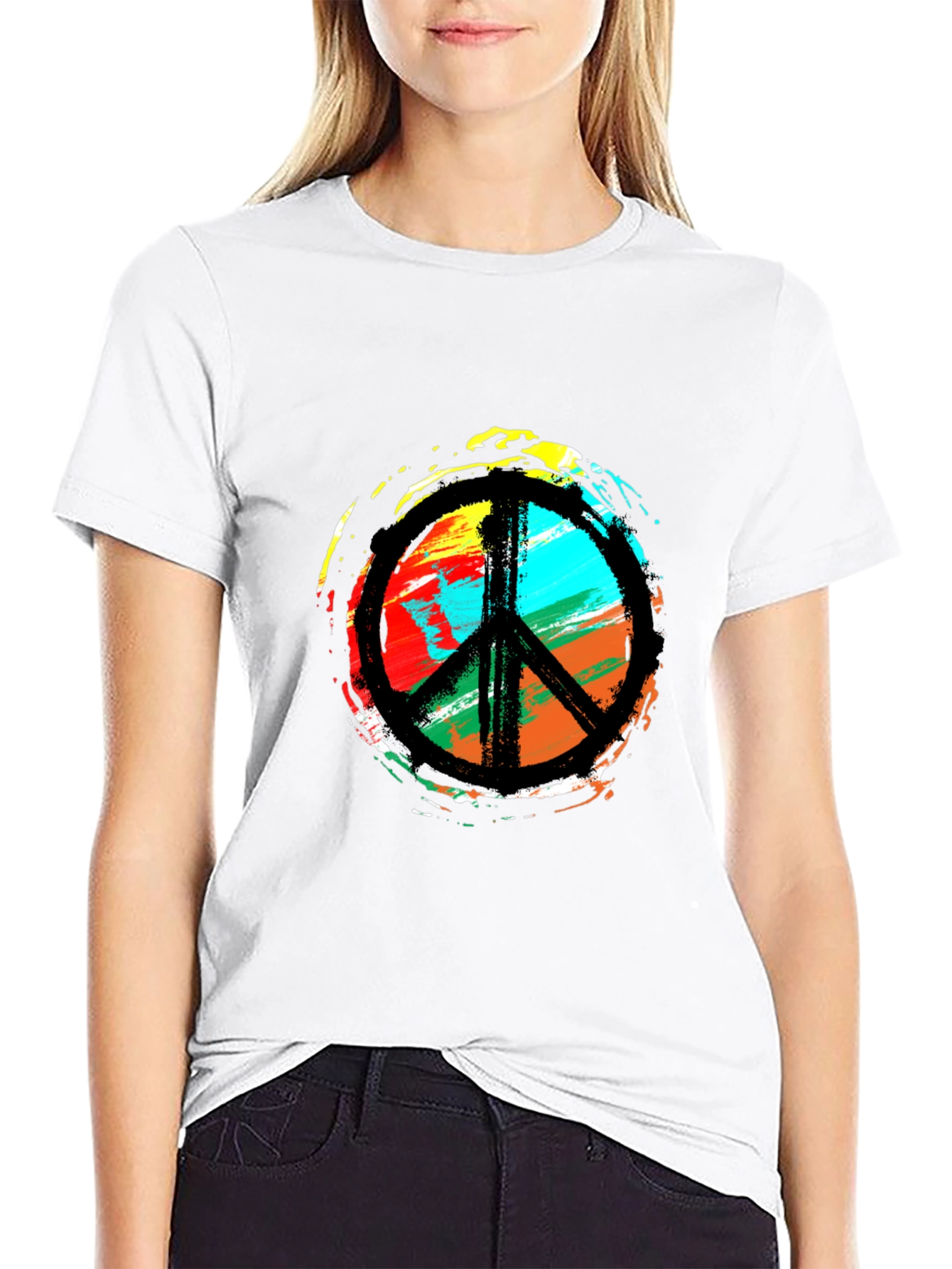 Peace Sign Black T-Shirt - Colorful Hippie Design