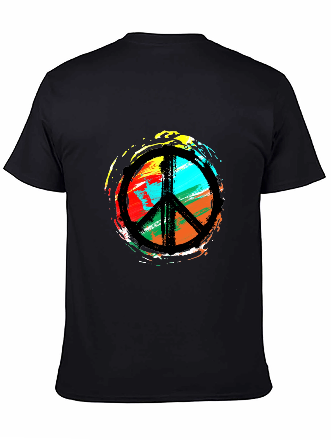 Peace Sign Black T-Shirt - Colorful Hippie Design