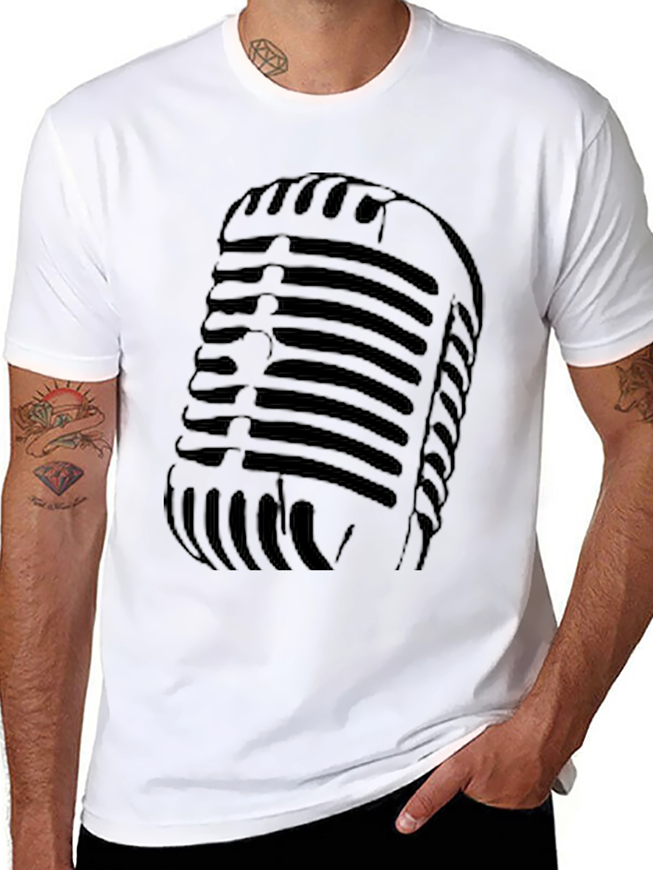 Vintage Microphone Graphic Tee - Retro Style Black T-Shirt