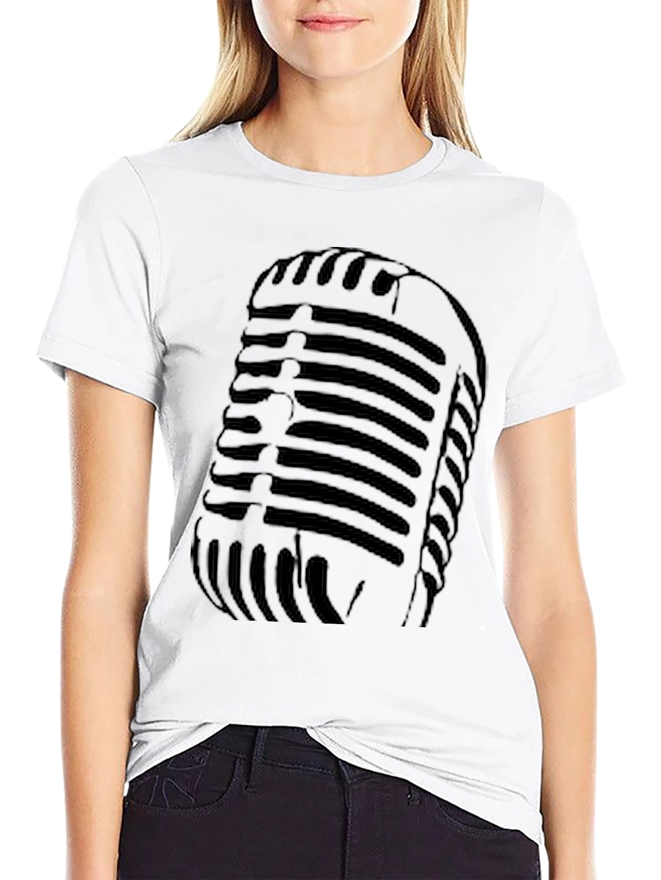 Vintage Microphone Graphic Tee - Retro Style Black T-Shirt