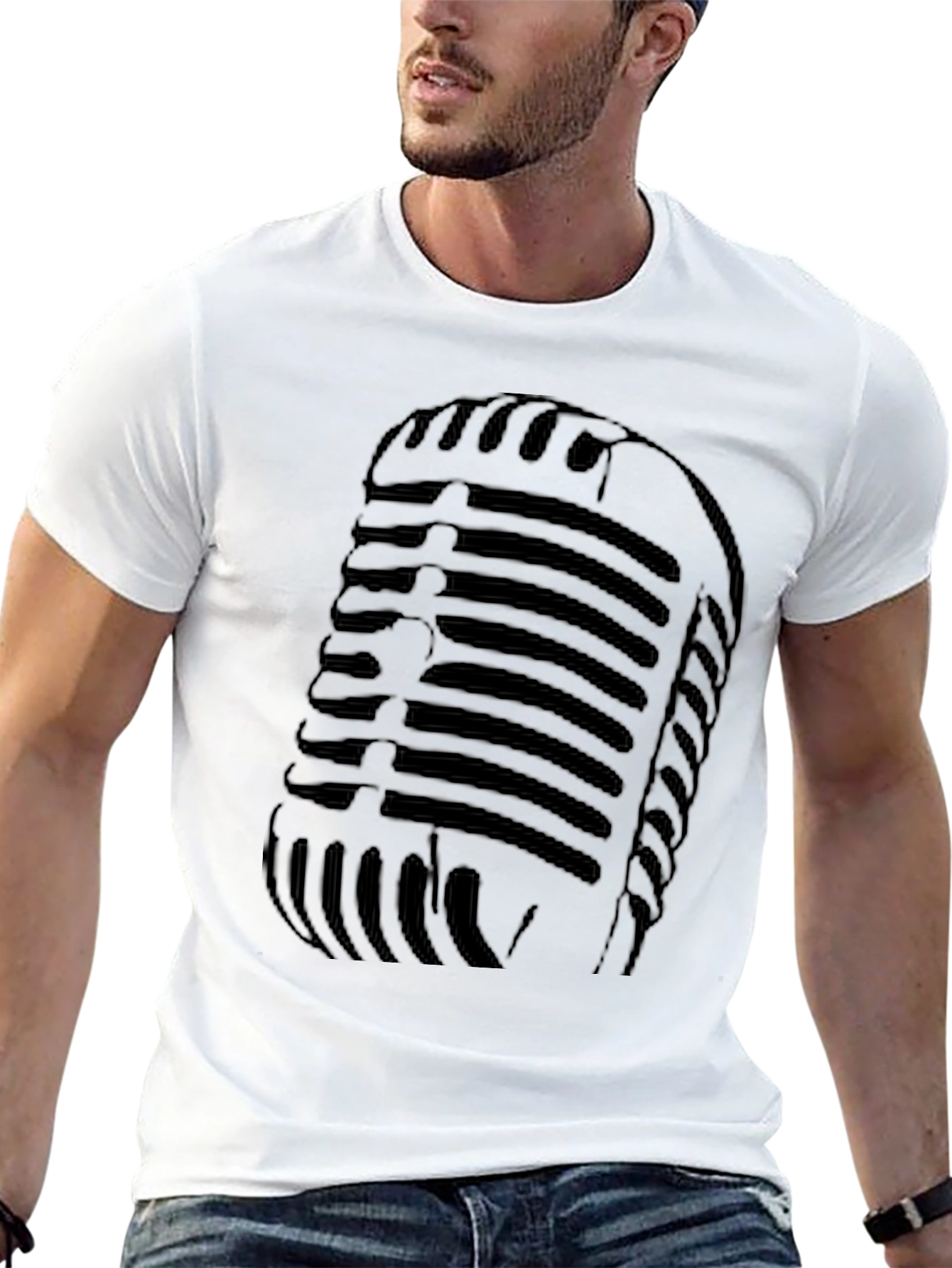 Vintage Microphone Graphic Tee - Retro Style Black T-Shirt