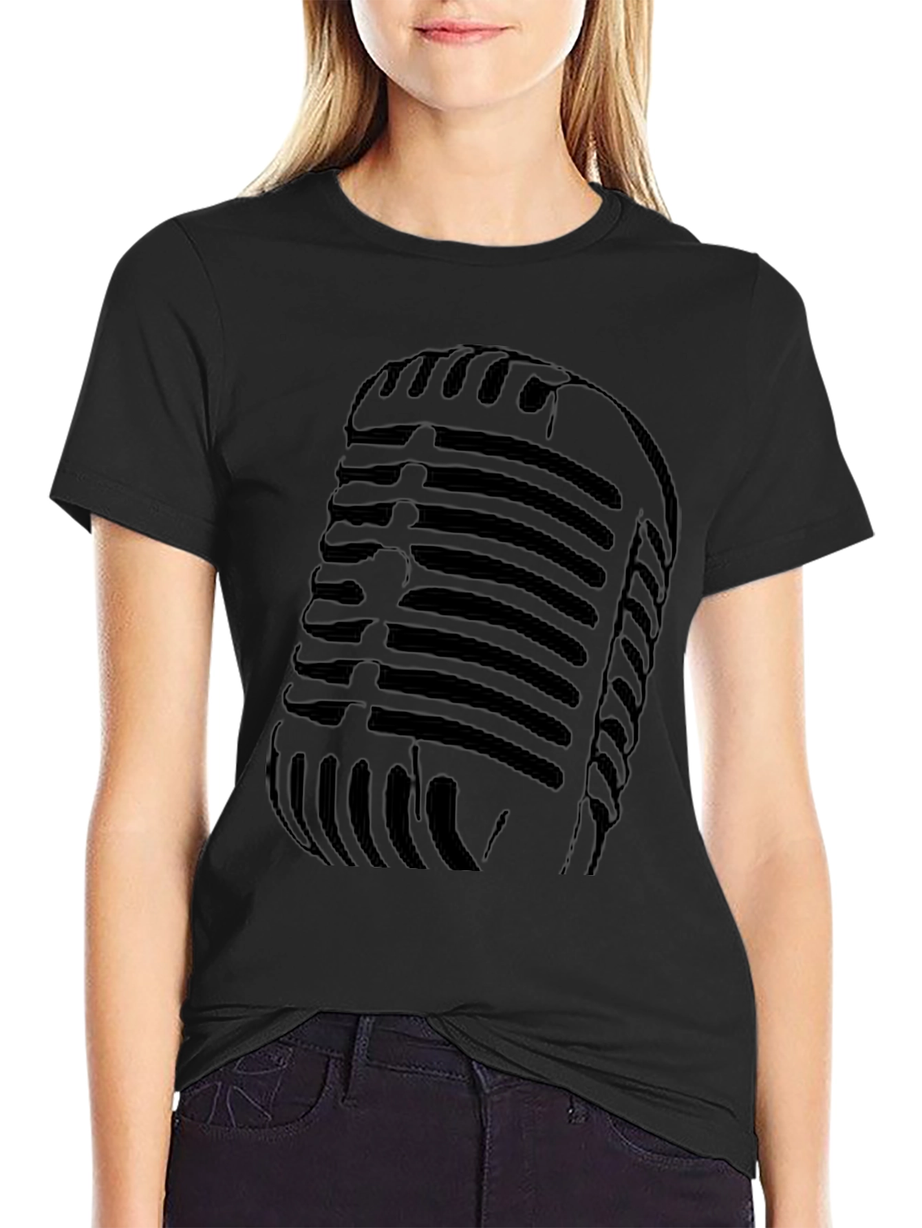 Vintage Microphone Graphic Tee - Retro Style Black T-Shirt
