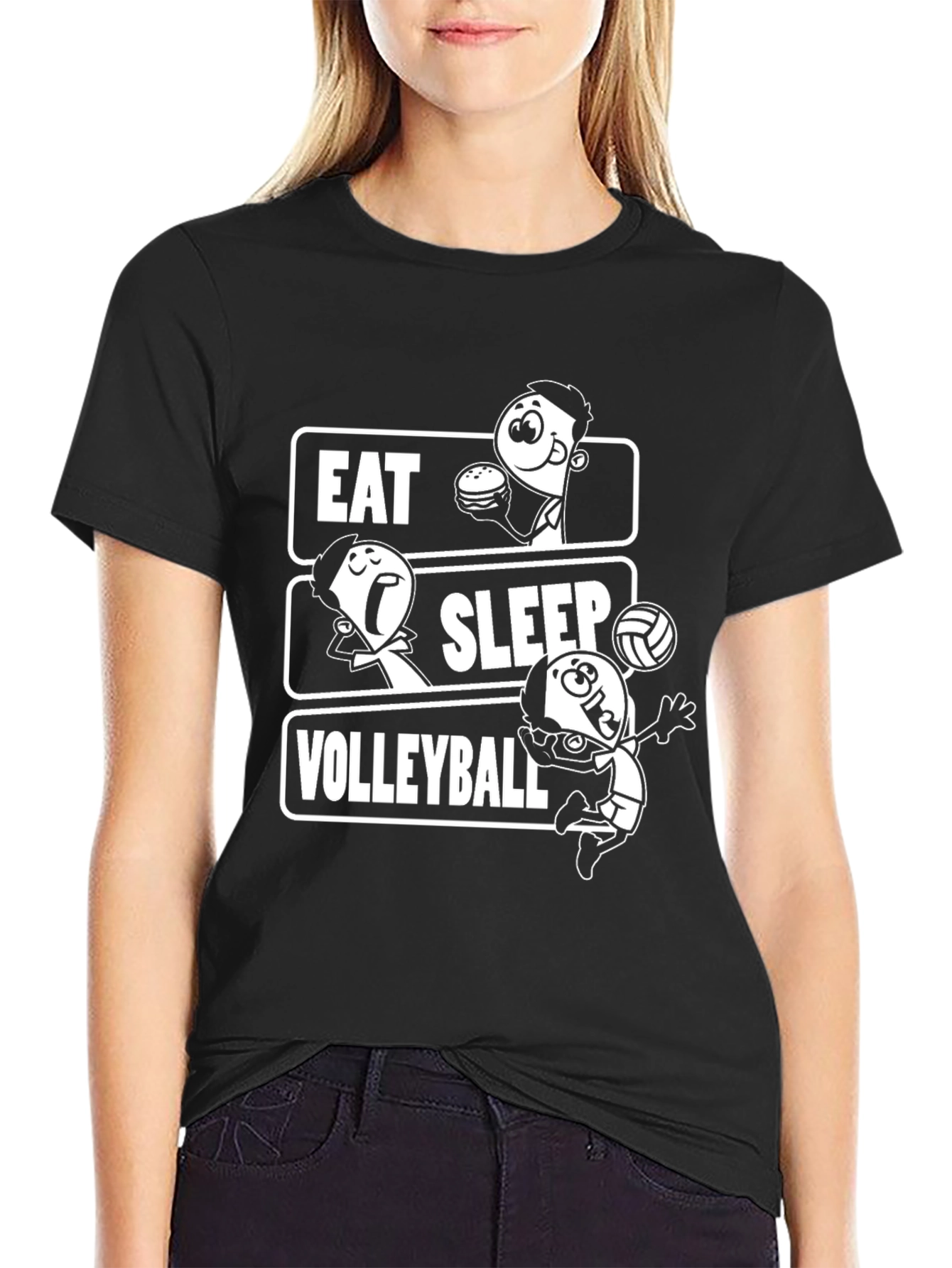 Eat Sleep Volleyball Black Graphic Tee