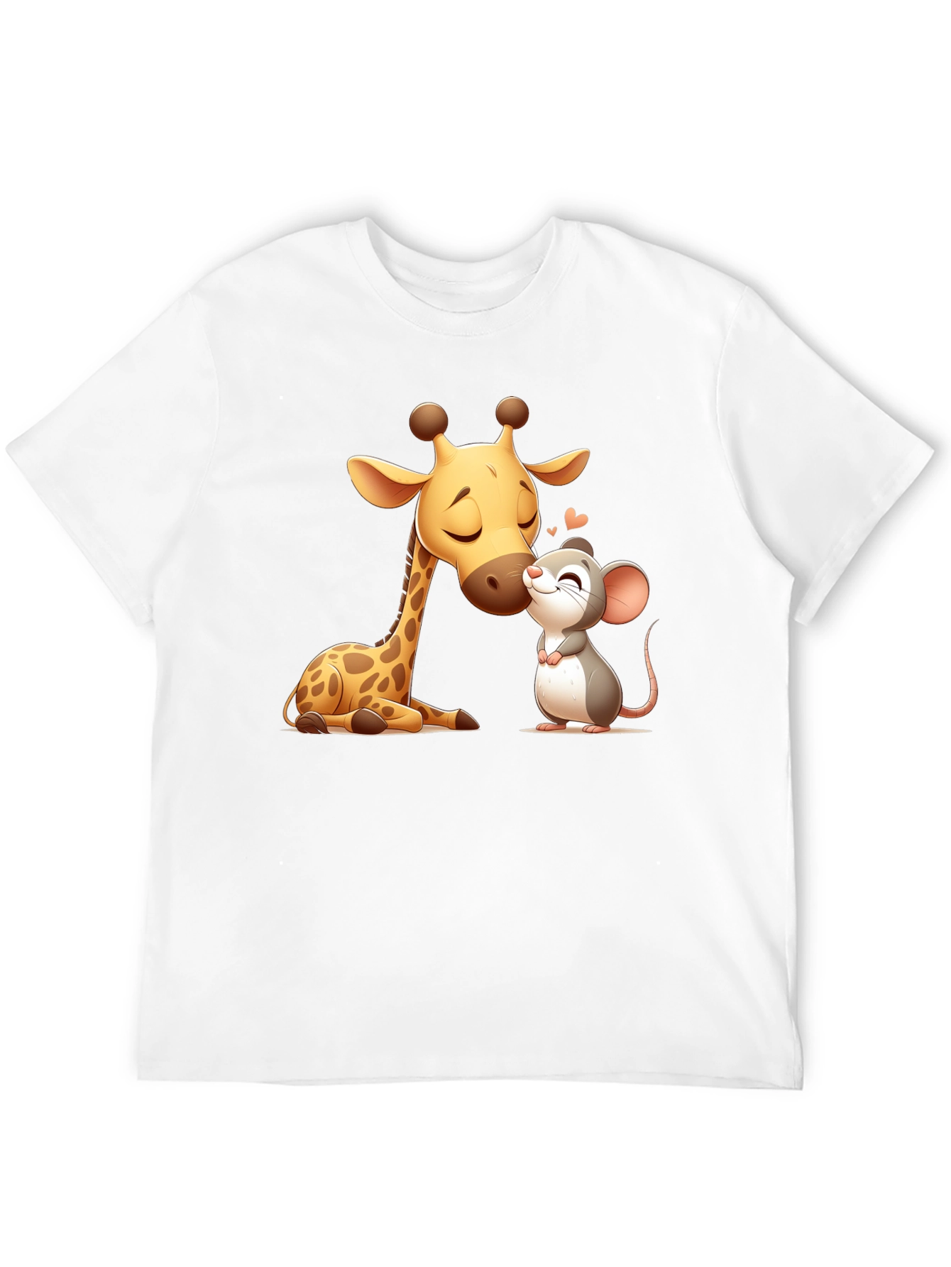 Cute Giraffe and Mouse Black T-Shirt