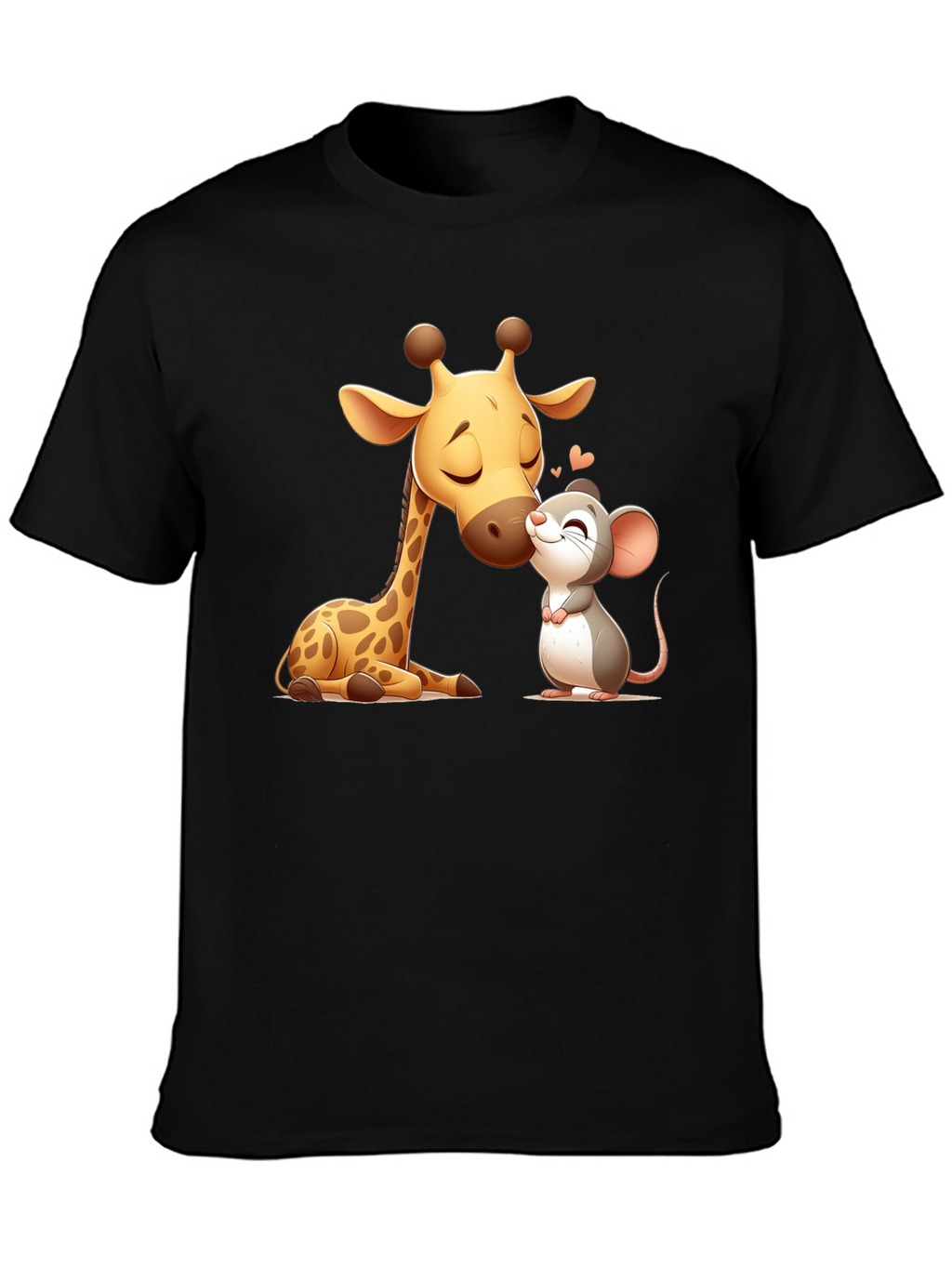 Cute Giraffe and Mouse Black T-Shirt