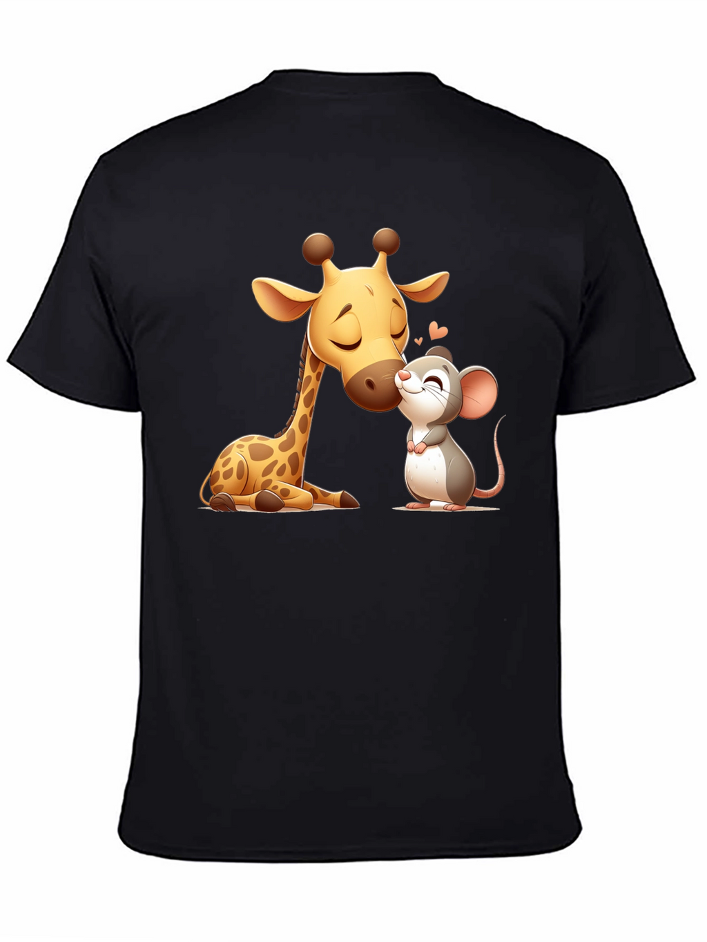 Cute Giraffe and Mouse Black T-Shirt