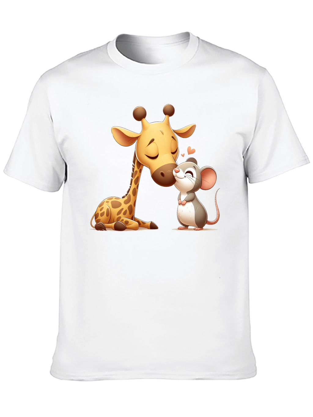 Cute Giraffe and Mouse Black T-Shirt