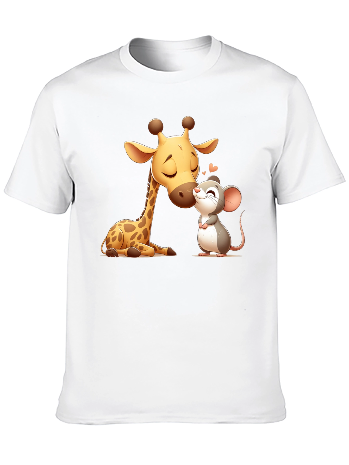 Cute Giraffe and Mouse Black T-Shirt