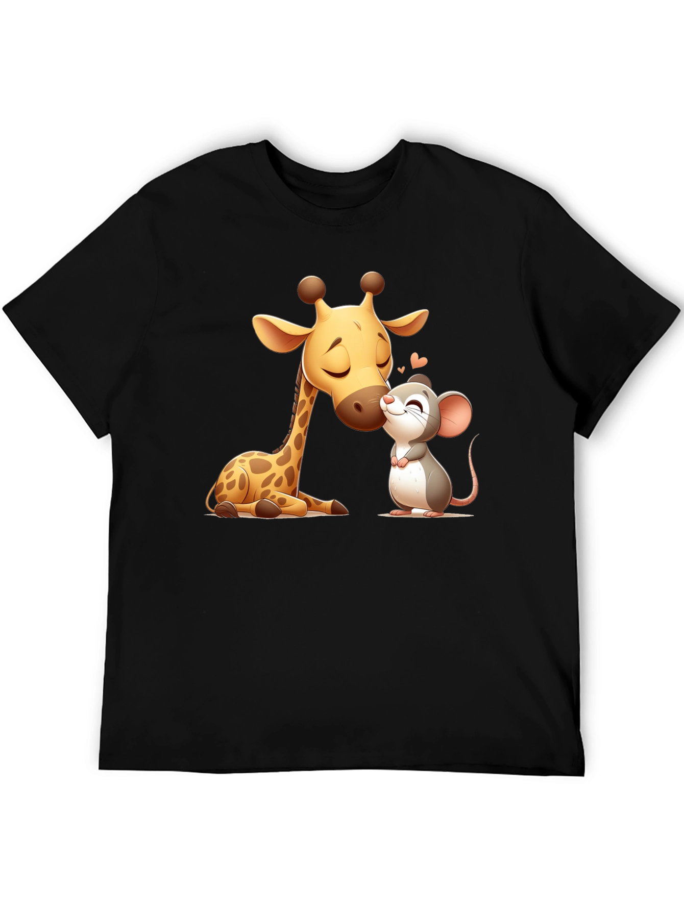 Cute Giraffe and Mouse Black T-Shirt