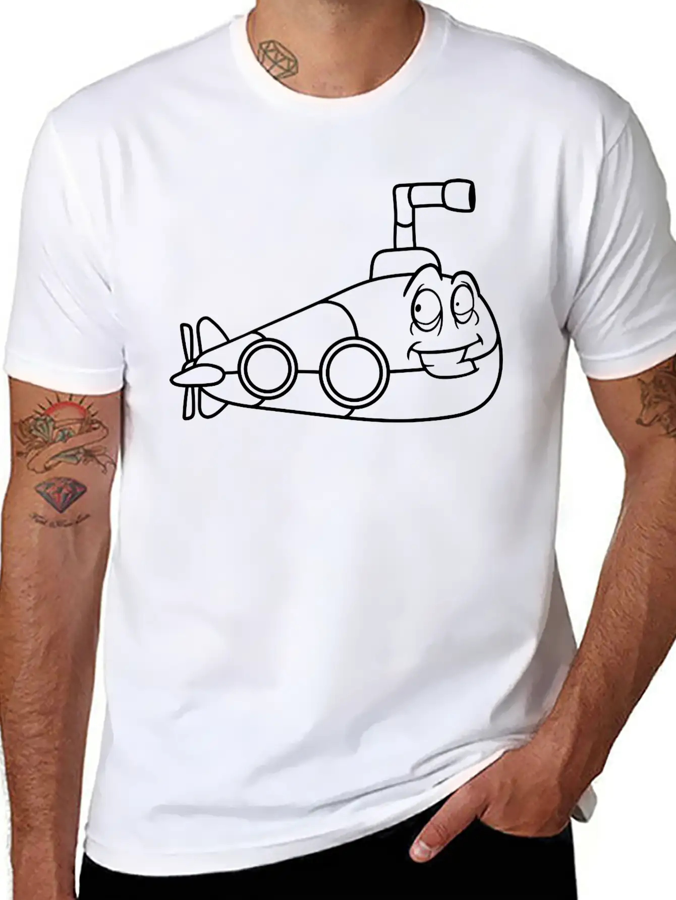 Face Alive Design Cool Submarine Swim Diving Under Essential Cotton Tee For Daily Outfits – Unisex Style