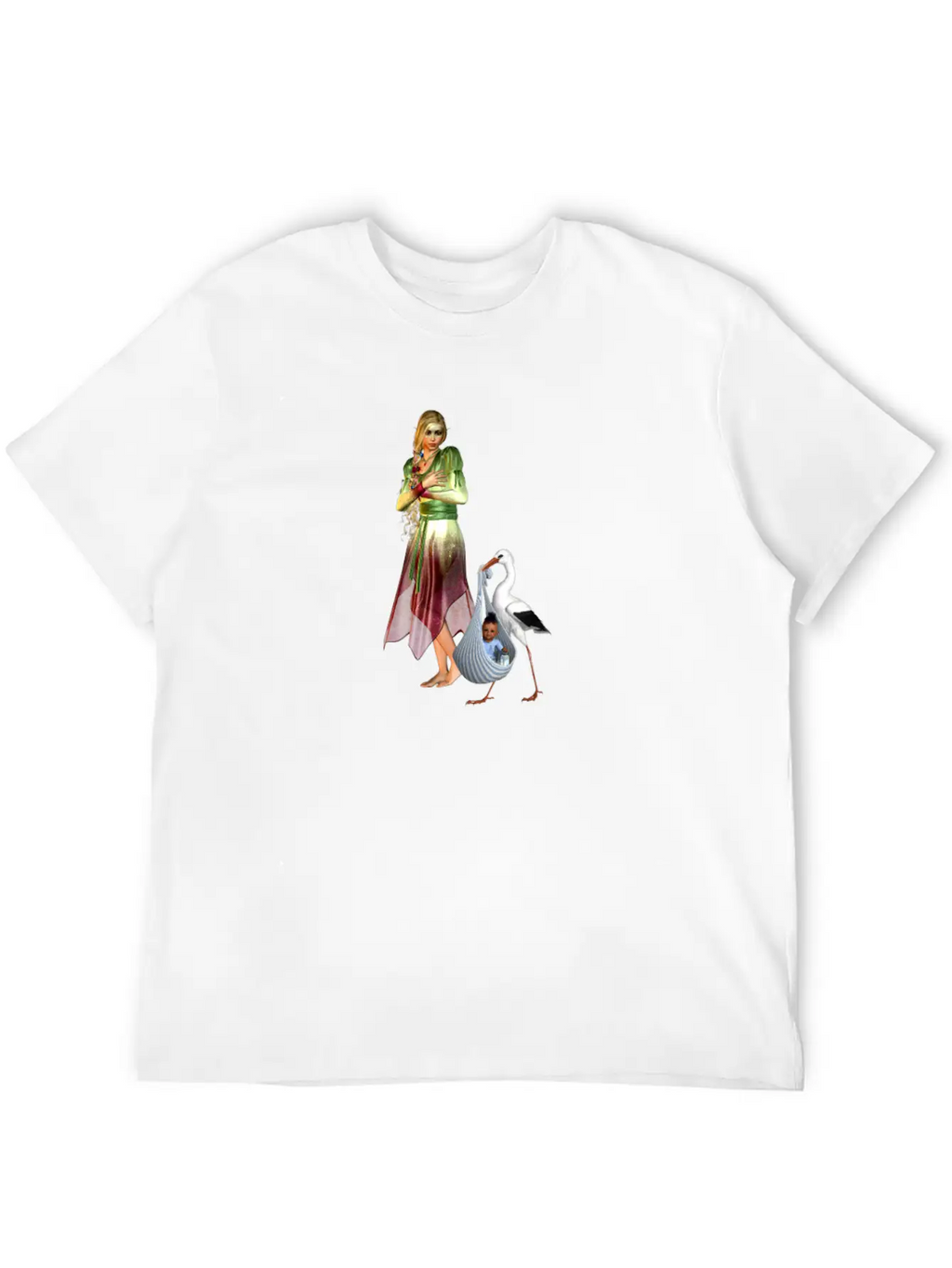 Fairy Recieving Baby Via Stork Casual Graphic T-Shirt – Simple And Comfortable Daily Wear