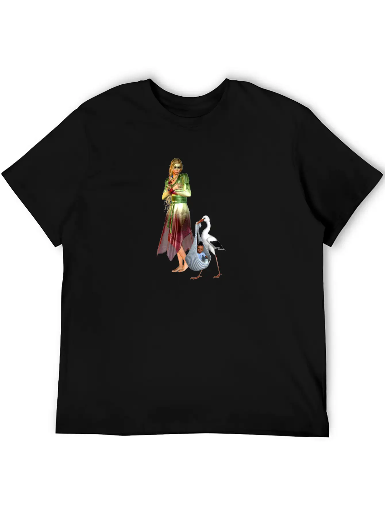 Fairy Recieving Baby Via Stork Casual Graphic T-Shirt – Simple And Comfortable Daily Wear