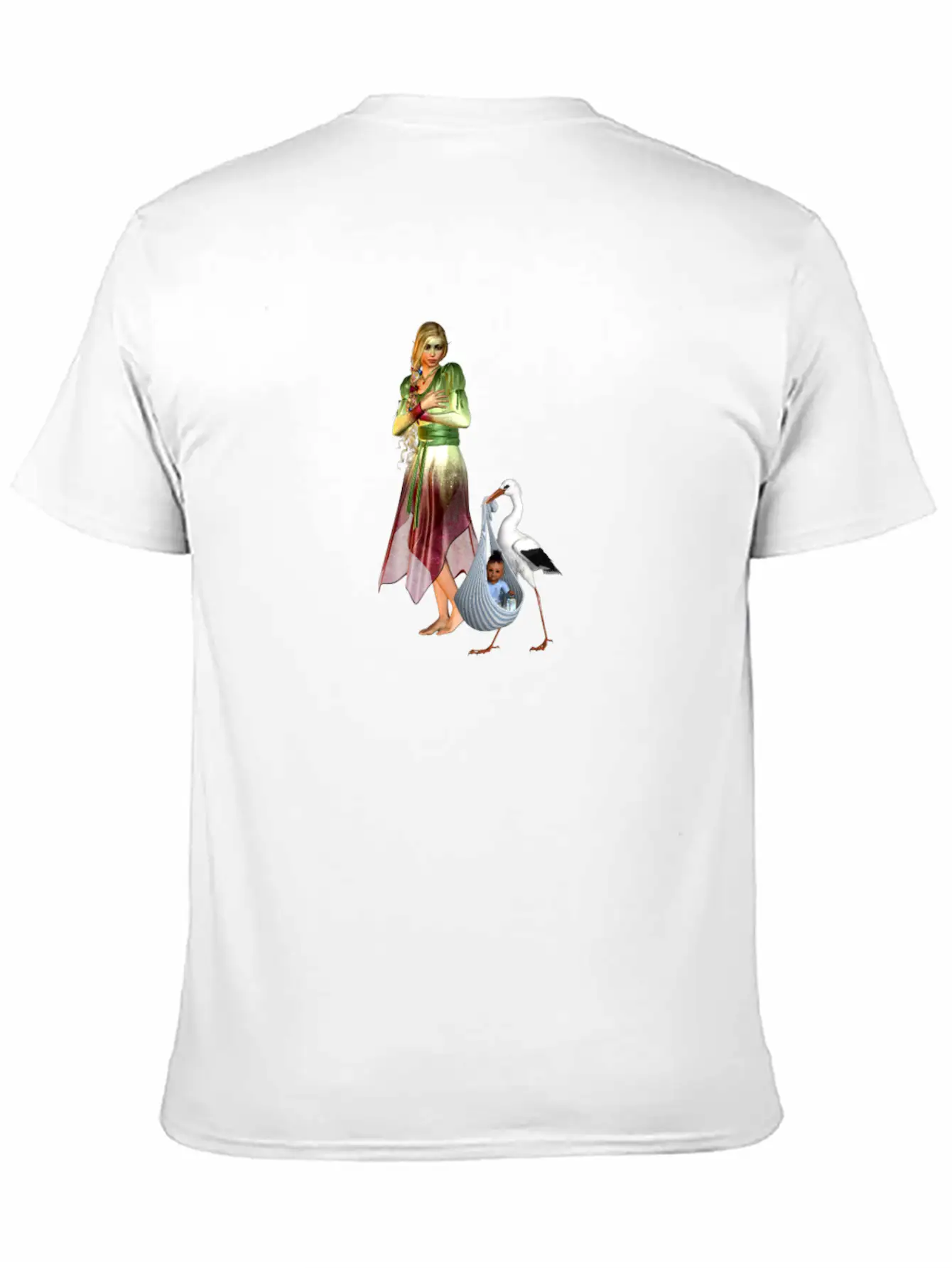 Fairy Recieving Baby Via Stork Casual Graphic T-Shirt – Simple And Comfortable Daily Wear