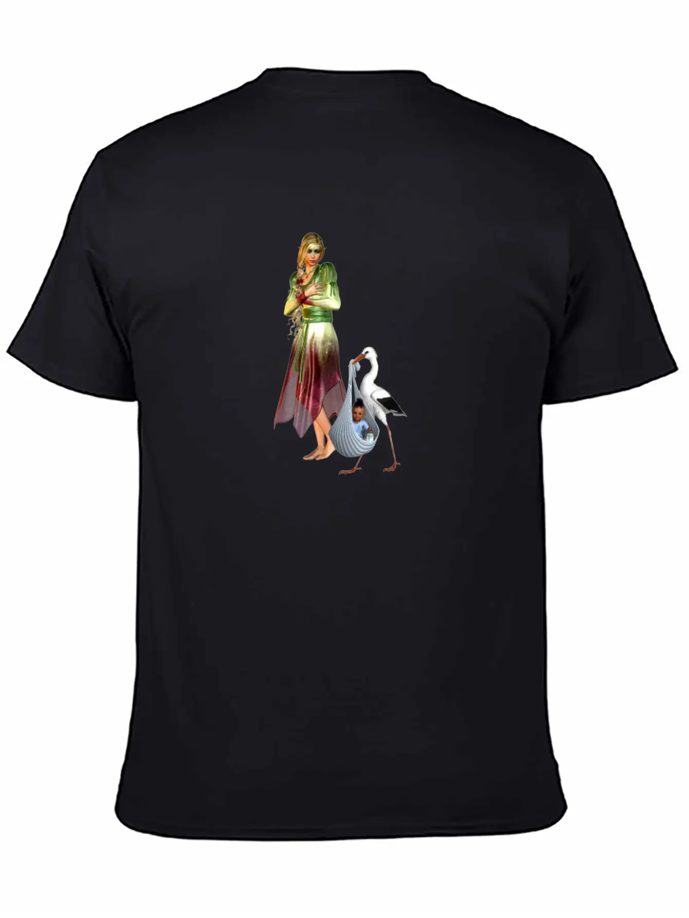 Fairy Recieving Baby Via Stork Casual Graphic T-Shirt – Simple And Comfortable Daily Wear