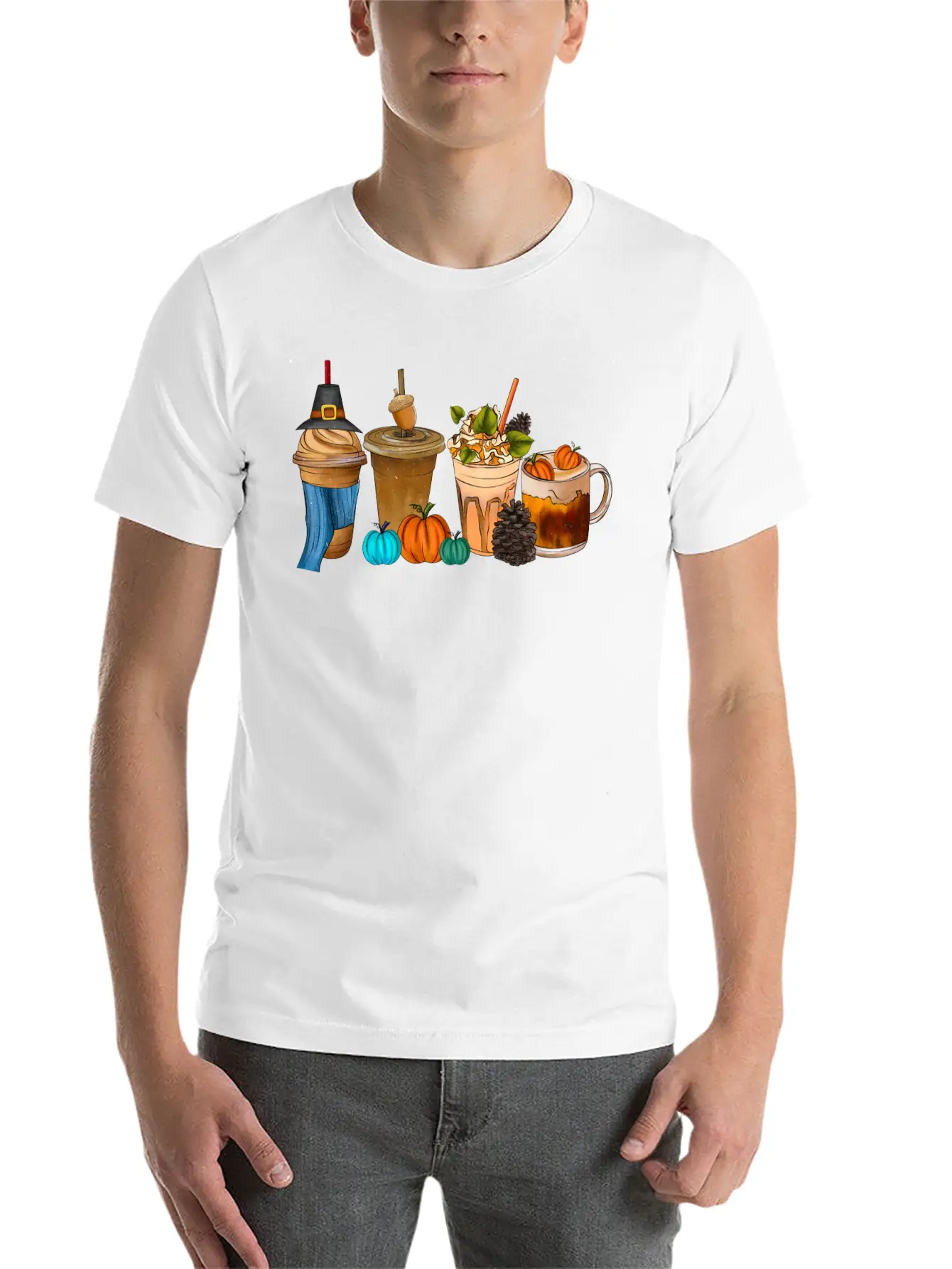 Fall Drink Coffee Unisex Short Sleeve Soft Cotton T-Shirt – Casual Everyday Wear