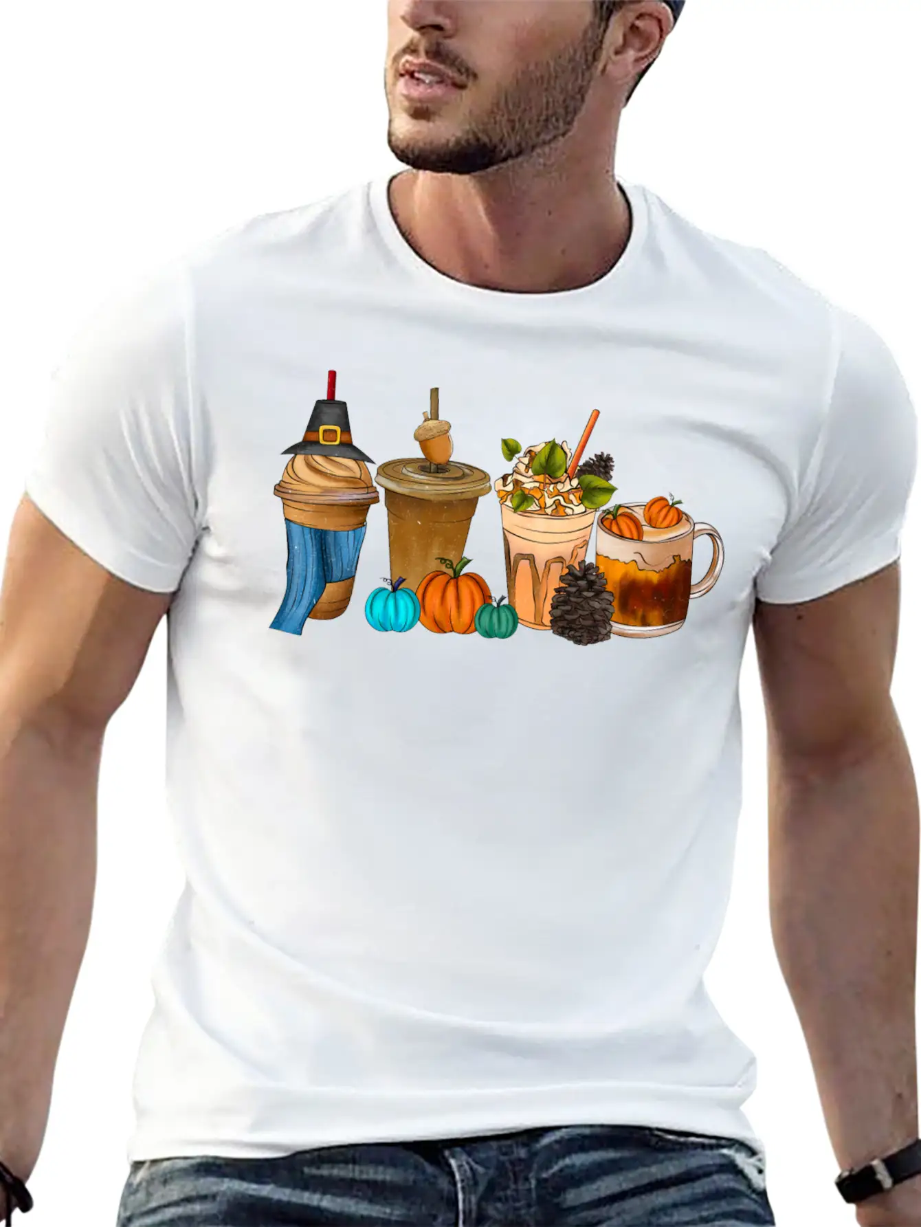 Fall Drink Coffee Unisex Short Sleeve Soft Cotton T-Shirt – Casual Everyday Wear