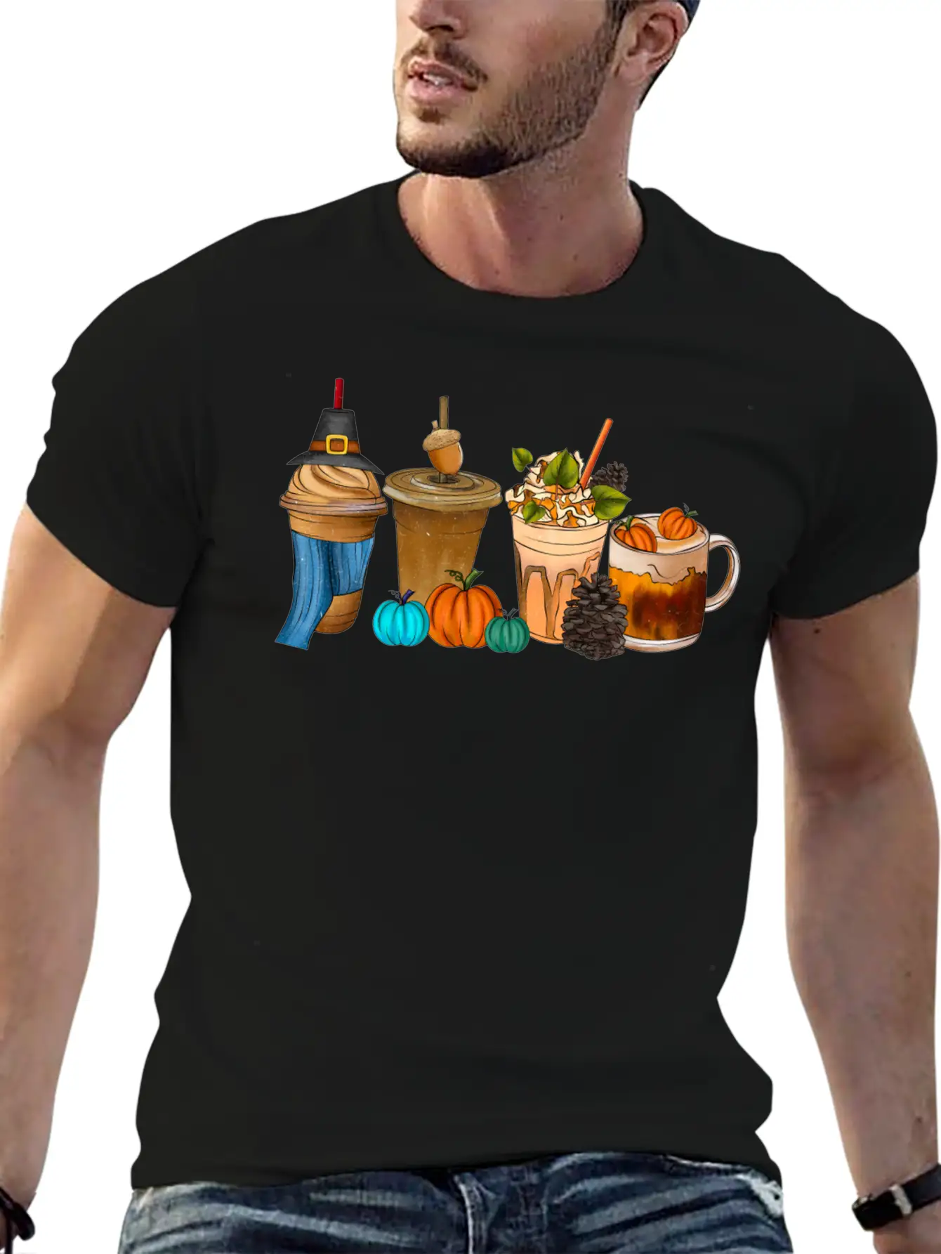 Fall Drink Coffee Unisex Short Sleeve Soft Cotton T-Shirt – Casual Everyday Wear