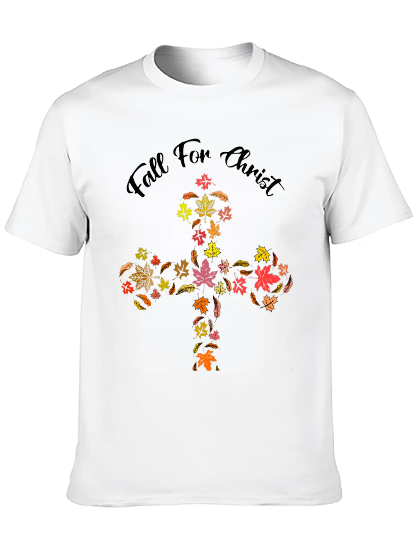 Fall For Christ He Never Leaves Autumn Leaf Mosaic Breathable Soft Cotton T-Shirt – Timeless Casual Look