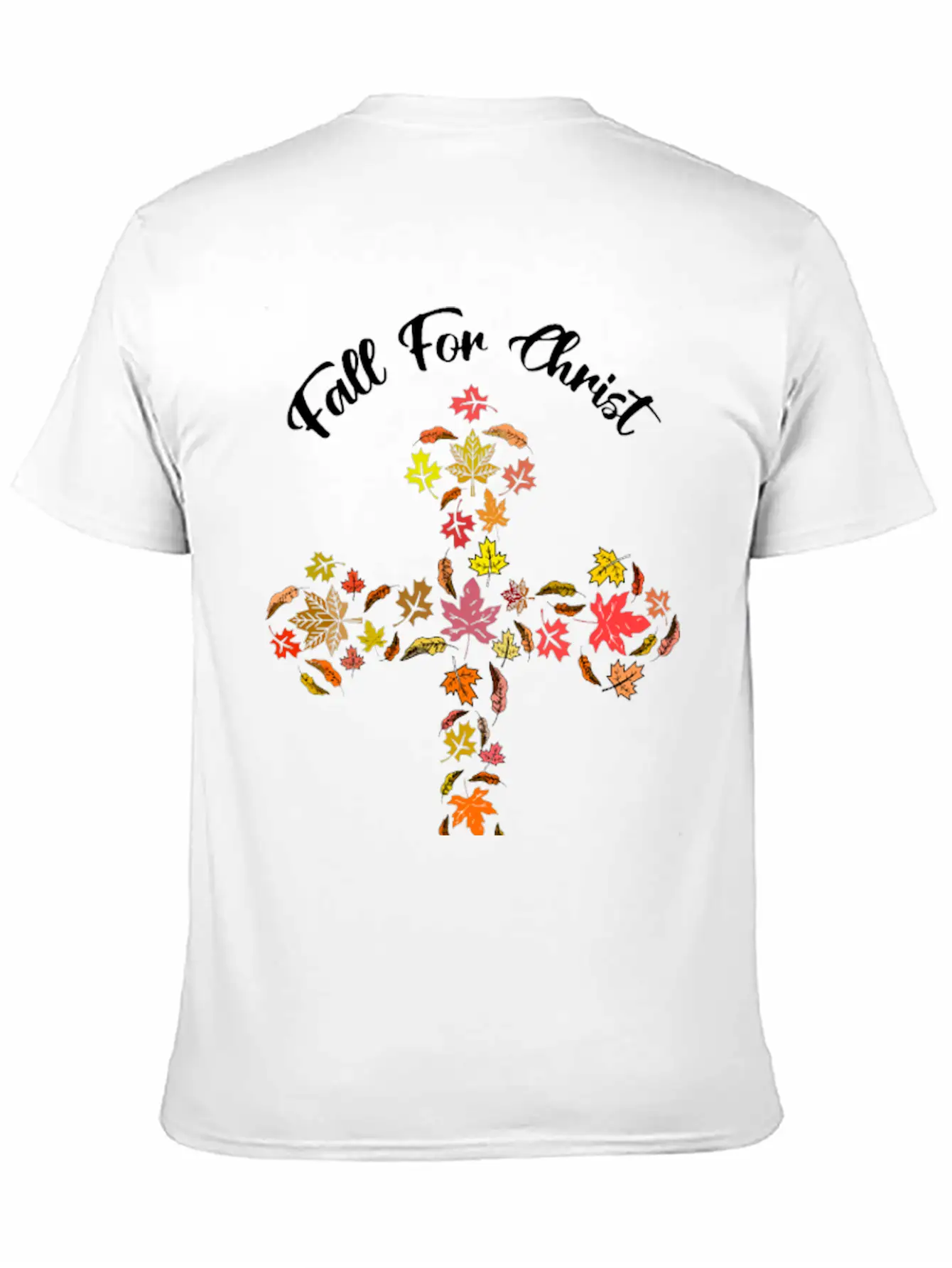 Fall For Christ He Never Leaves Autumn Leaf Mosaic Breathable Soft Cotton T-Shirt – Timeless Casual Look