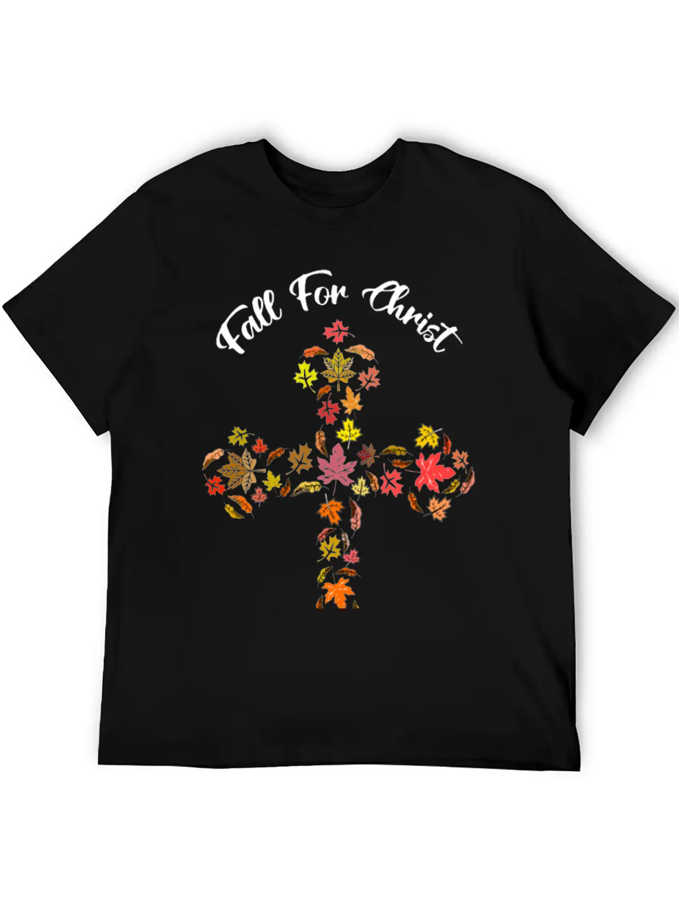 Fall For Christ He Never Leaves Autumn Leaf Mosaic Breathable Soft Cotton T-Shirt – Timeless Casual Look