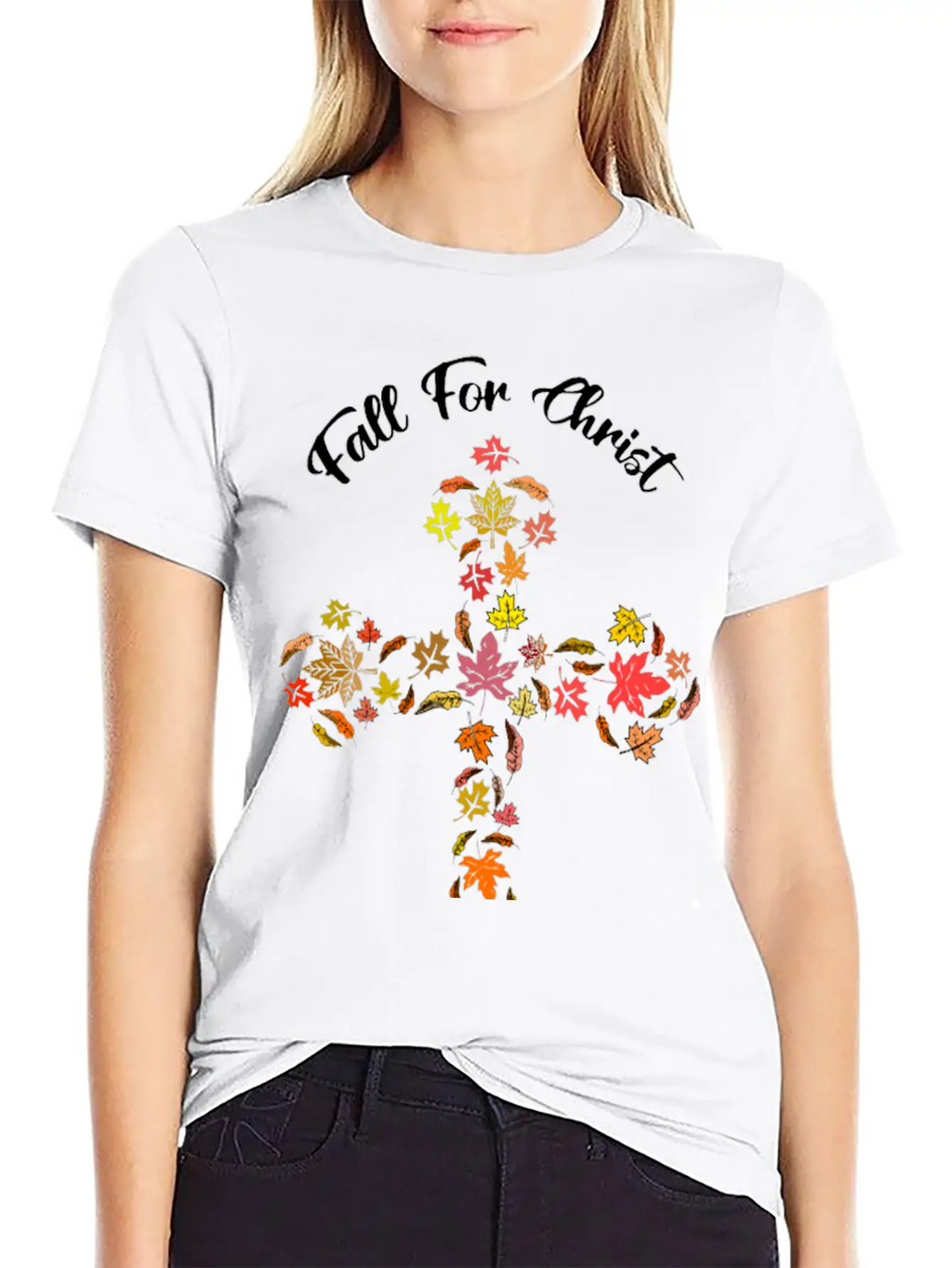 Fall For Christ He Never Leaves Autumn Leaf Mosaic Breathable Soft Cotton T-Shirt – Timeless Casual Look