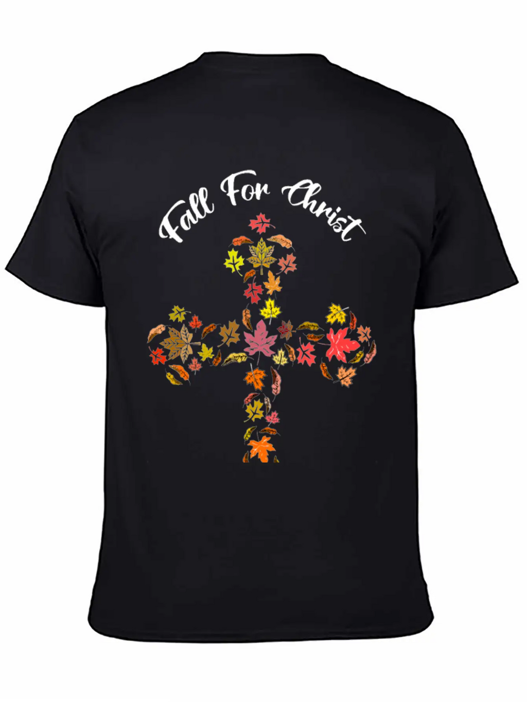 Fall For Christ He Never Leaves Autumn Leaf Mosaic Breathable Soft Cotton T-Shirt – Timeless Casual Look