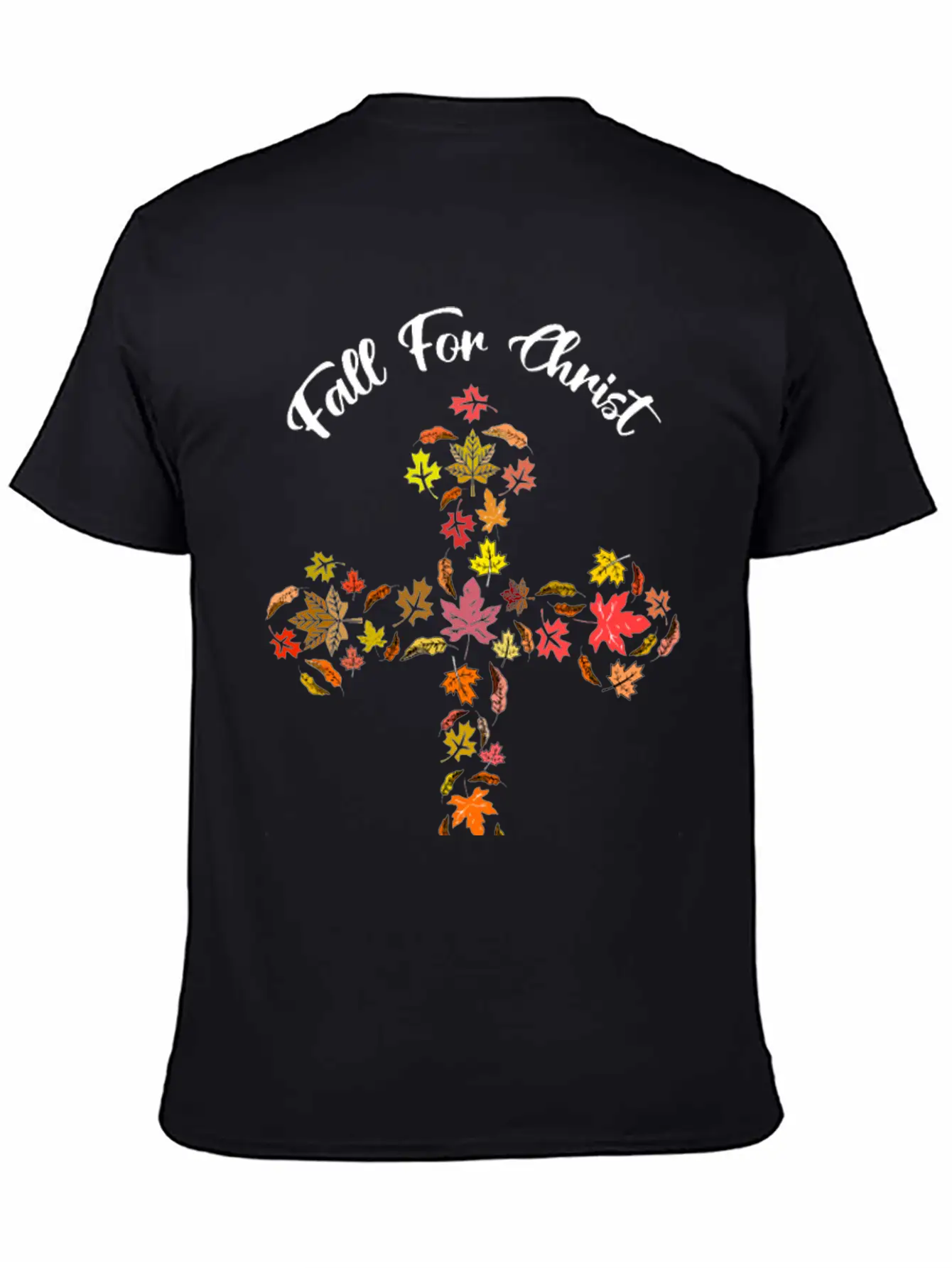 Fall For Christ He Never Leaves Autumn Leaf Mosaic Breathable Soft Cotton T-Shirt – Timeless Casual Look