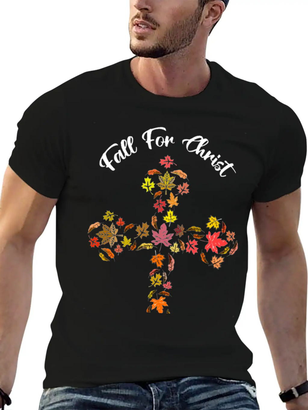 Fall For Christ He Never Leaves Autumn Leaf Mosaic Breathable Soft Cotton T-Shirt – Timeless Casual Look