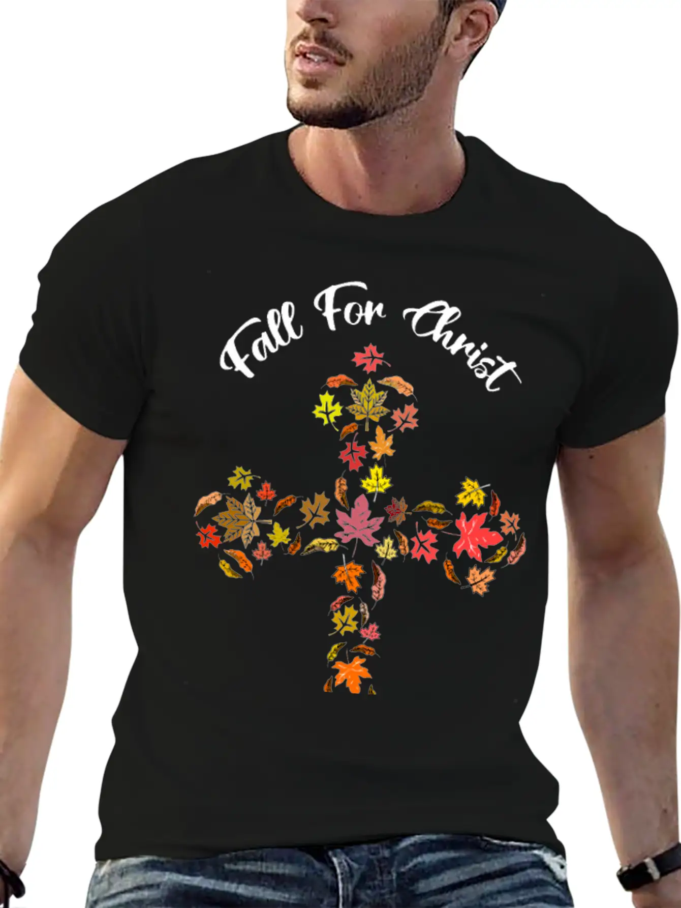 Fall For Christ He Never Leaves Autumn Leaf Mosaic Breathable Soft Cotton T-Shirt – Timeless Casual Look