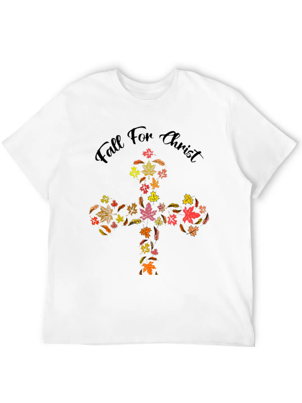 Fall For Christ He Never Leaves Autumn Leaf Mosaic Breathable Soft Cotton T-Shirt – Timeless Casual Look