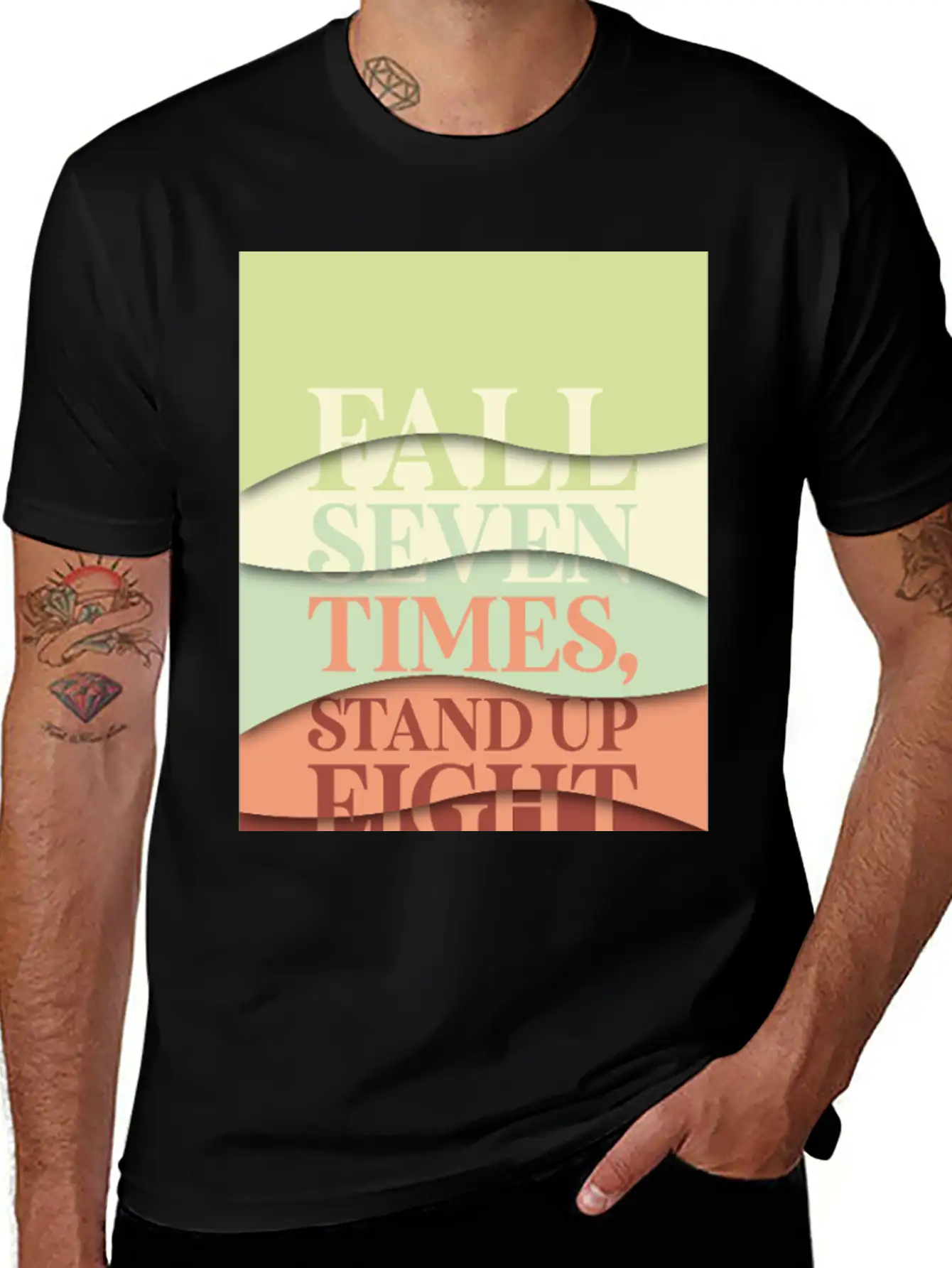 Fall Seven Times, Stand Up Eight Casual Graphic T-Shirt – Simple And Comfortable Daily Wear