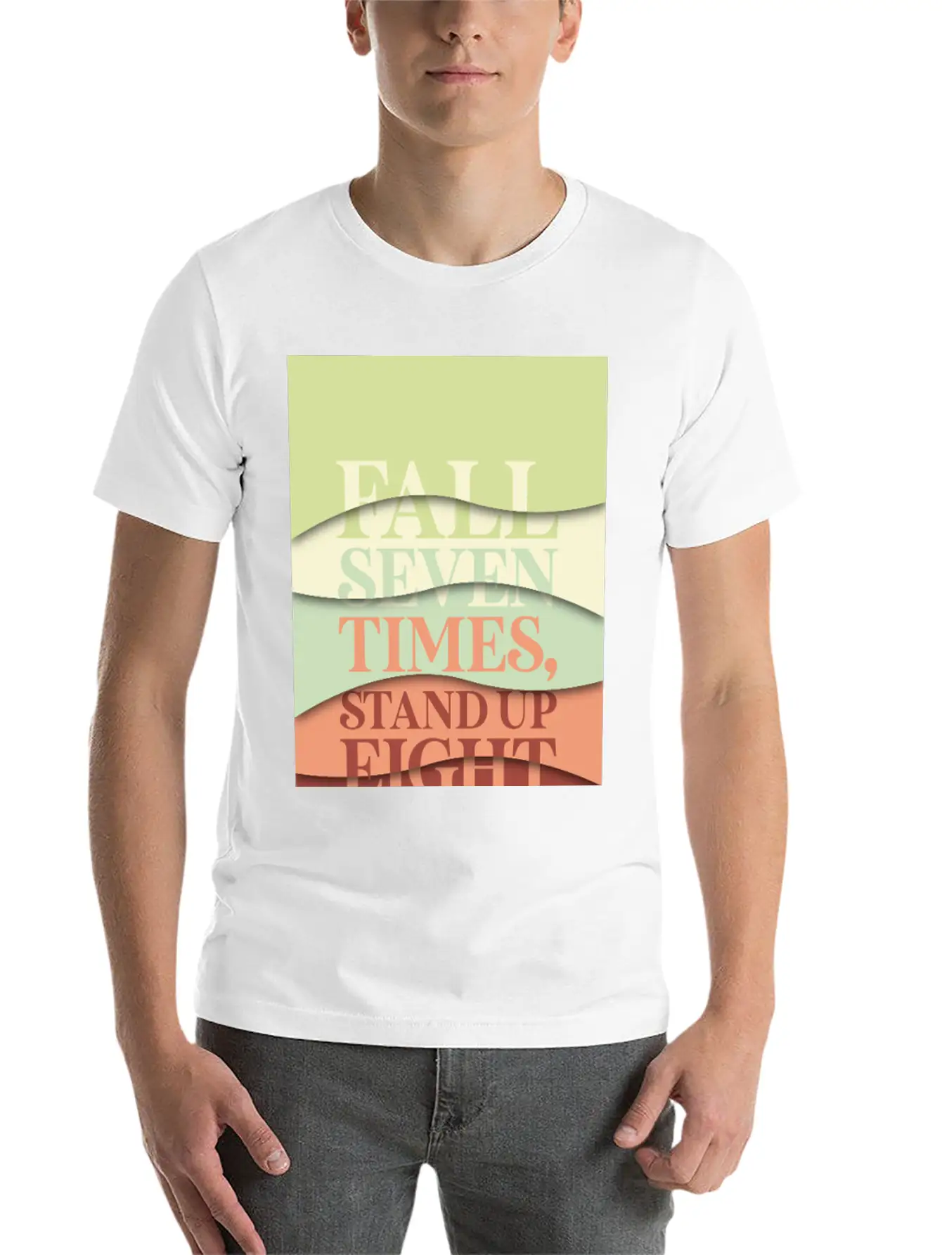 Fall Seven Times, Stand Up Eight Casual Graphic T-Shirt – Simple And Comfortable Daily Wear