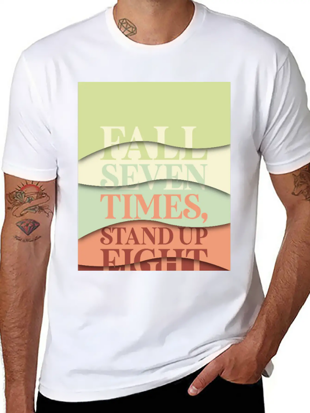 Fall Seven Times, Stand Up Eight Casual Graphic T-Shirt – Simple And Comfortable Daily Wear