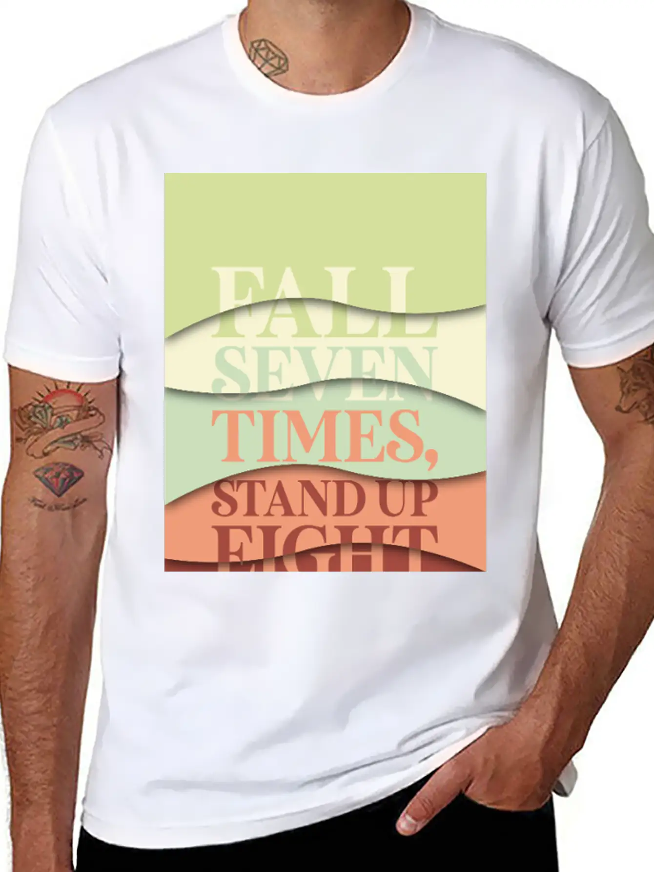 Fall Seven Times, Stand Up Eight Casual Graphic T-Shirt – Simple And Comfortable Daily Wear