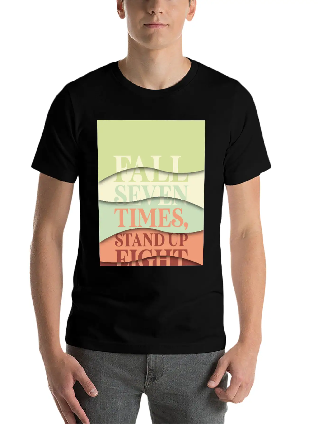 Fall Seven Times, Stand Up Eight Casual Graphic T-Shirt – Simple And Comfortable Daily Wear