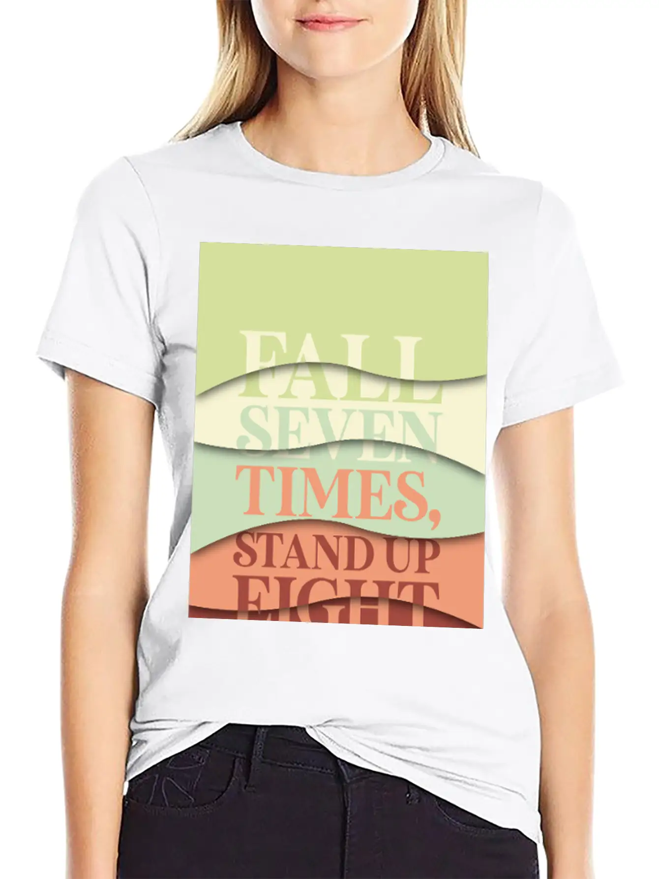 Fall Seven Times, Stand Up Eight Casual Graphic T-Shirt – Simple And Comfortable Daily Wear
