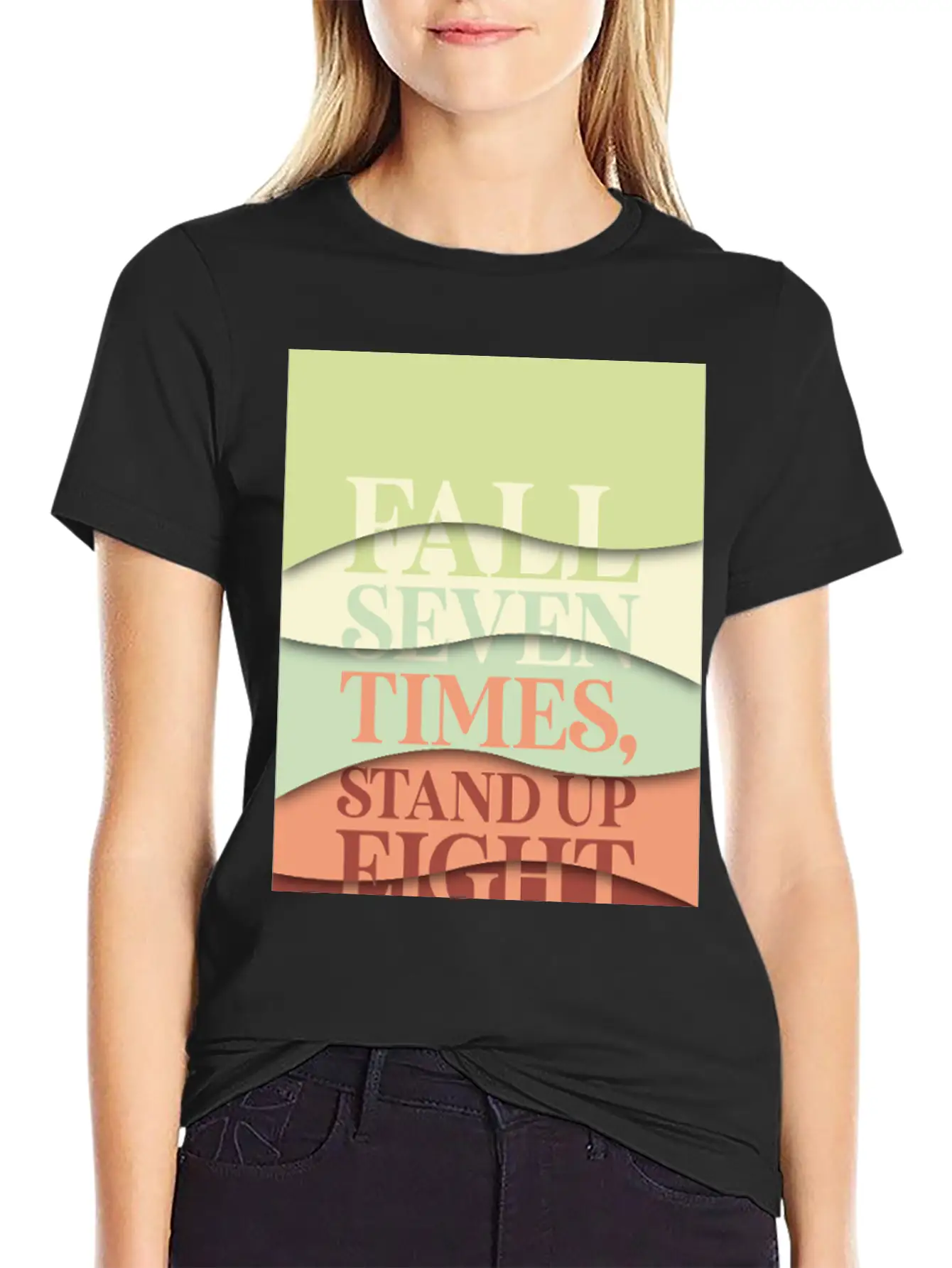 Fall Seven Times, Stand Up Eight Casual Graphic T-Shirt – Simple And Comfortable Daily Wear