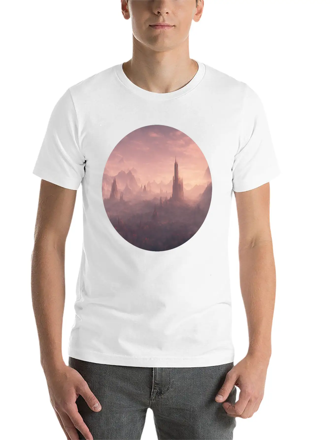 Fantasy Surreal Landscape Unisex Short Sleeve Soft Cotton T-Shirt – Casual Everyday Wear