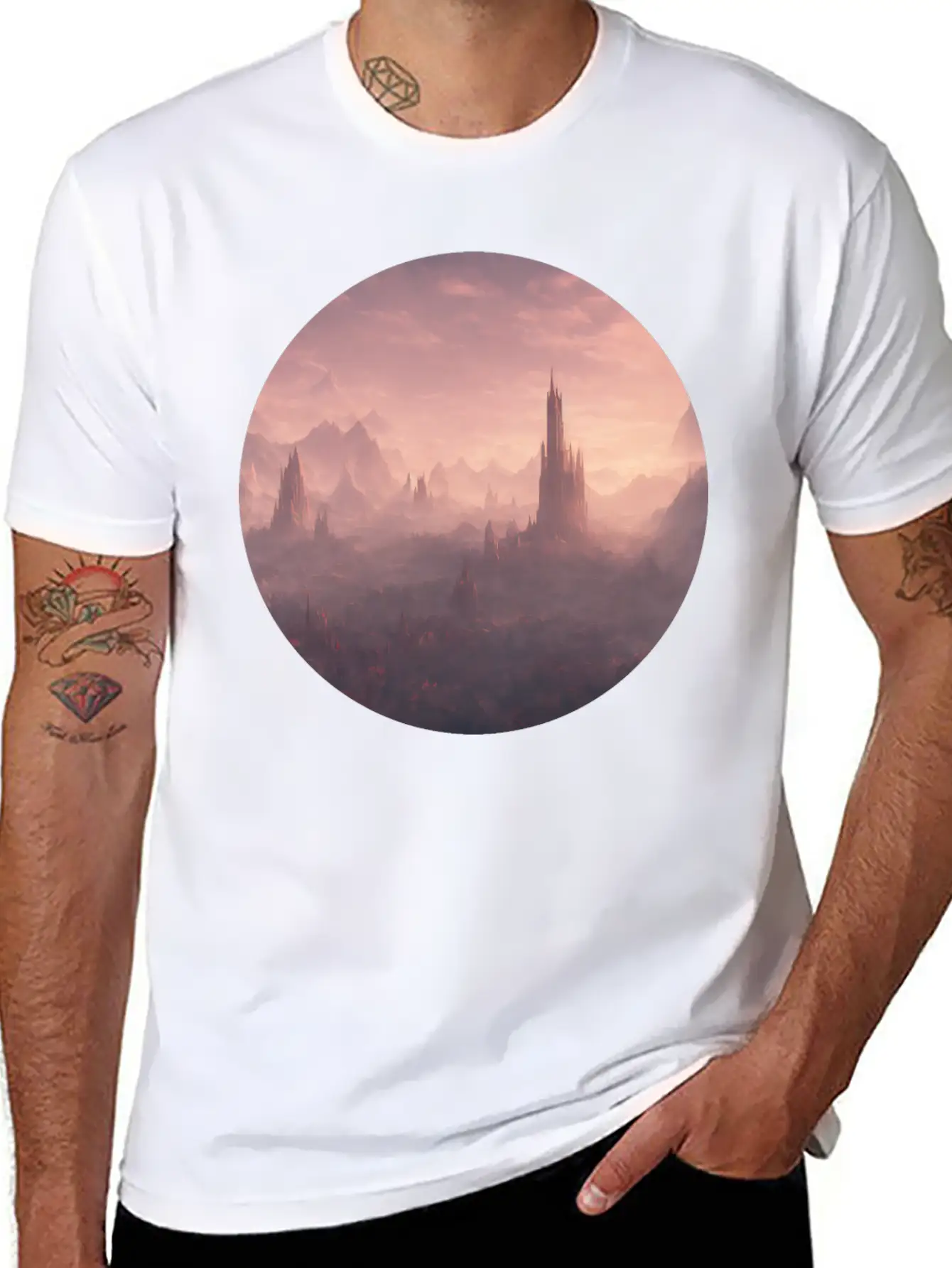 Fantasy Surreal Landscape Unisex Short Sleeve Soft Cotton T-Shirt – Casual Everyday Wear