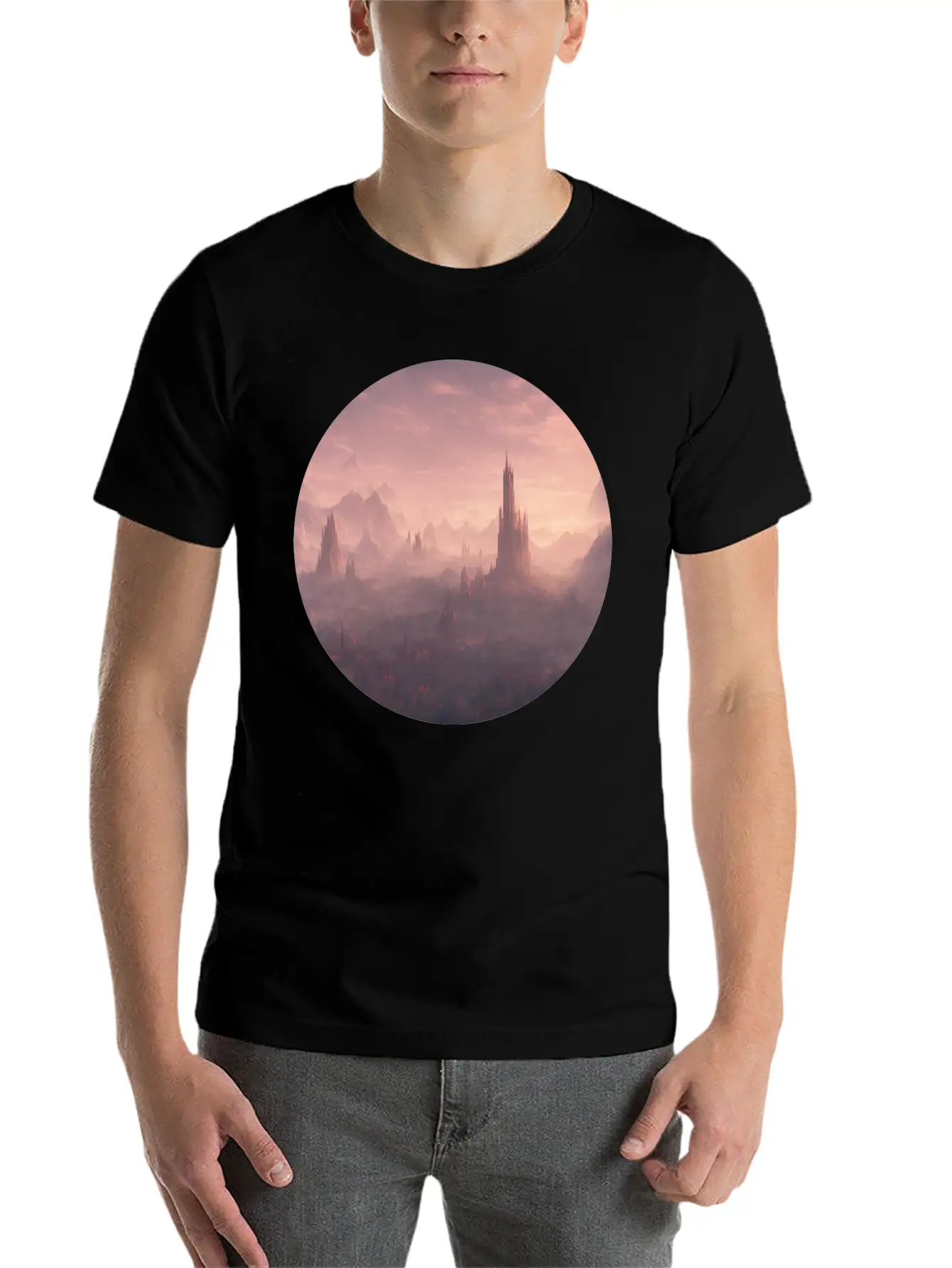 Fantasy Surreal Landscape Unisex Short Sleeve Soft Cotton T-Shirt – Casual Everyday Wear