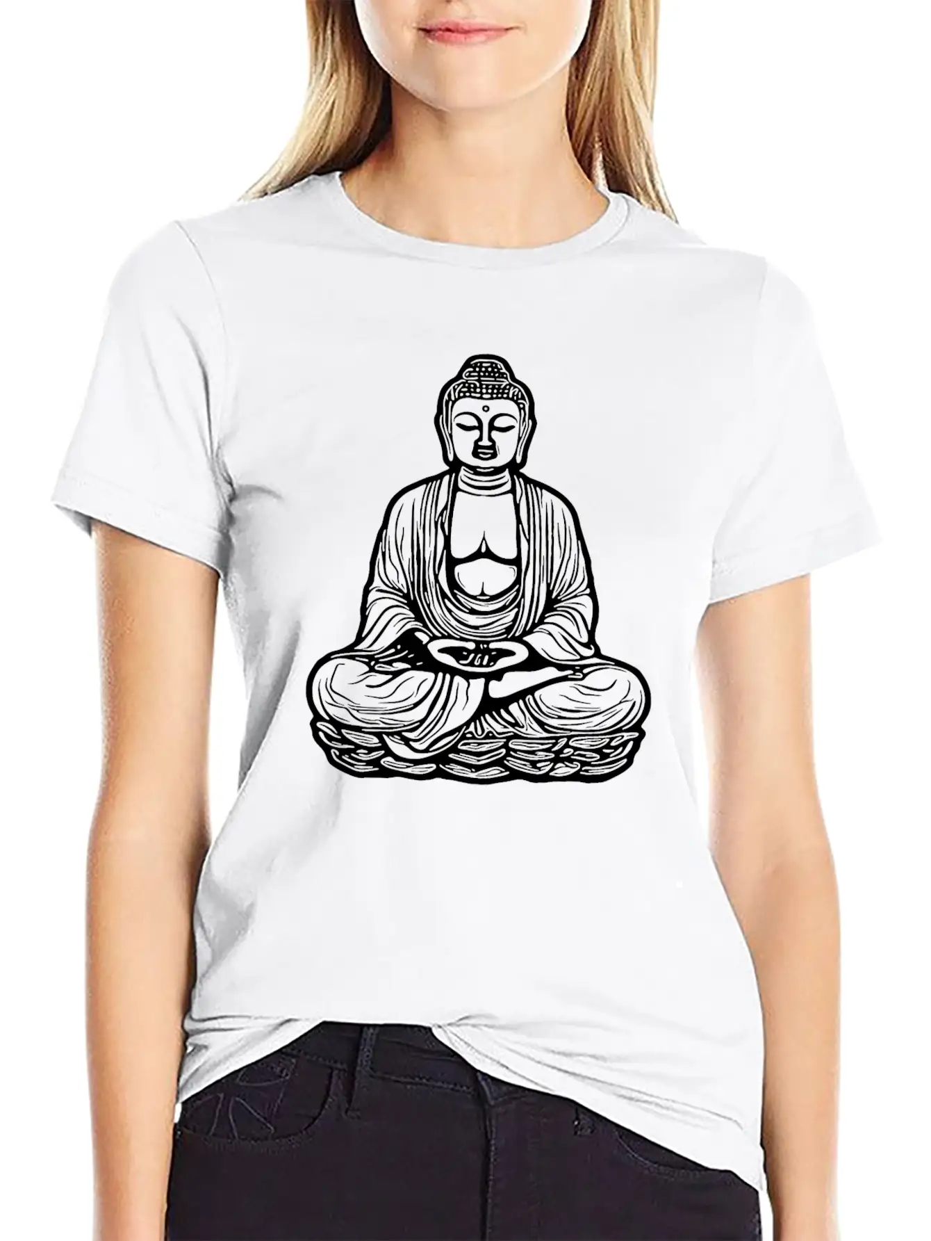 Far Eastern Buddha Lotus Meditation Tattoo Style Unisex Short Sleeve Soft Cotton T-Shirt – Casual Everyday Wear