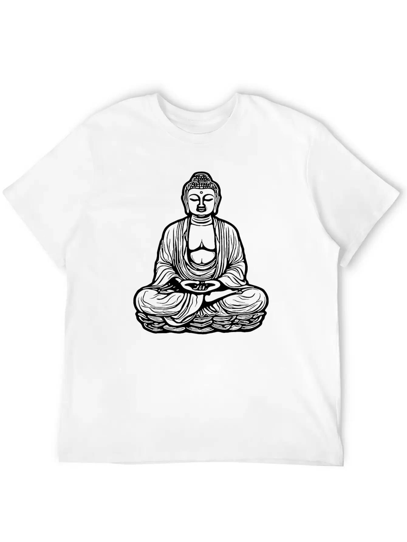 Far Eastern Buddha Lotus Meditation Tattoo Style Unisex Short Sleeve Soft Cotton T-Shirt – Casual Everyday Wear