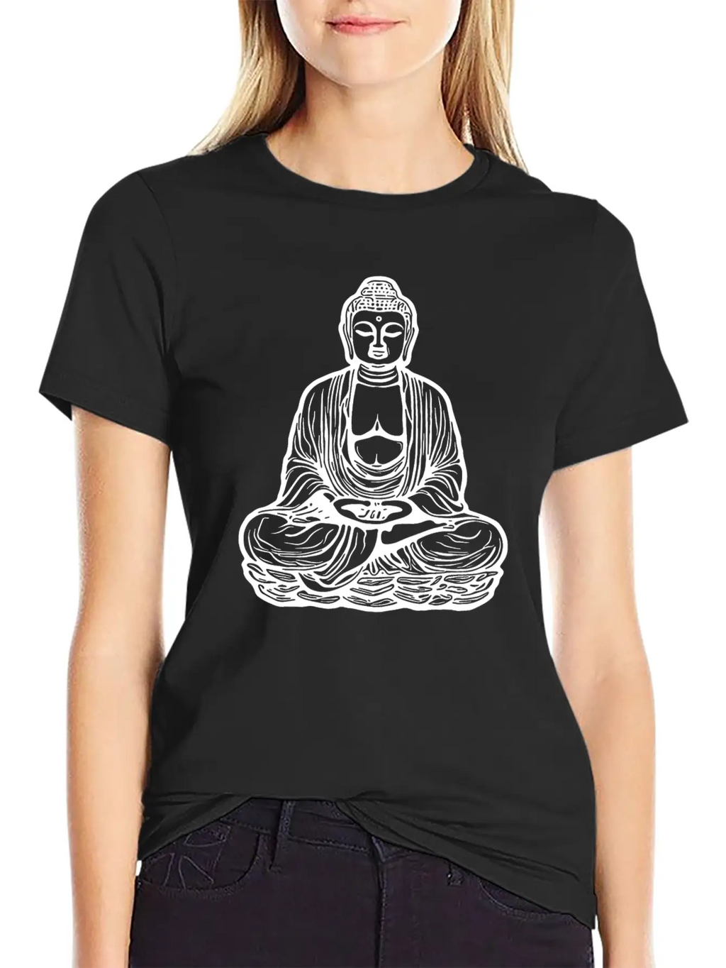 Far Eastern Buddha Lotus Meditation Tattoo Style Unisex Short Sleeve Soft Cotton T-Shirt – Casual Everyday Wear