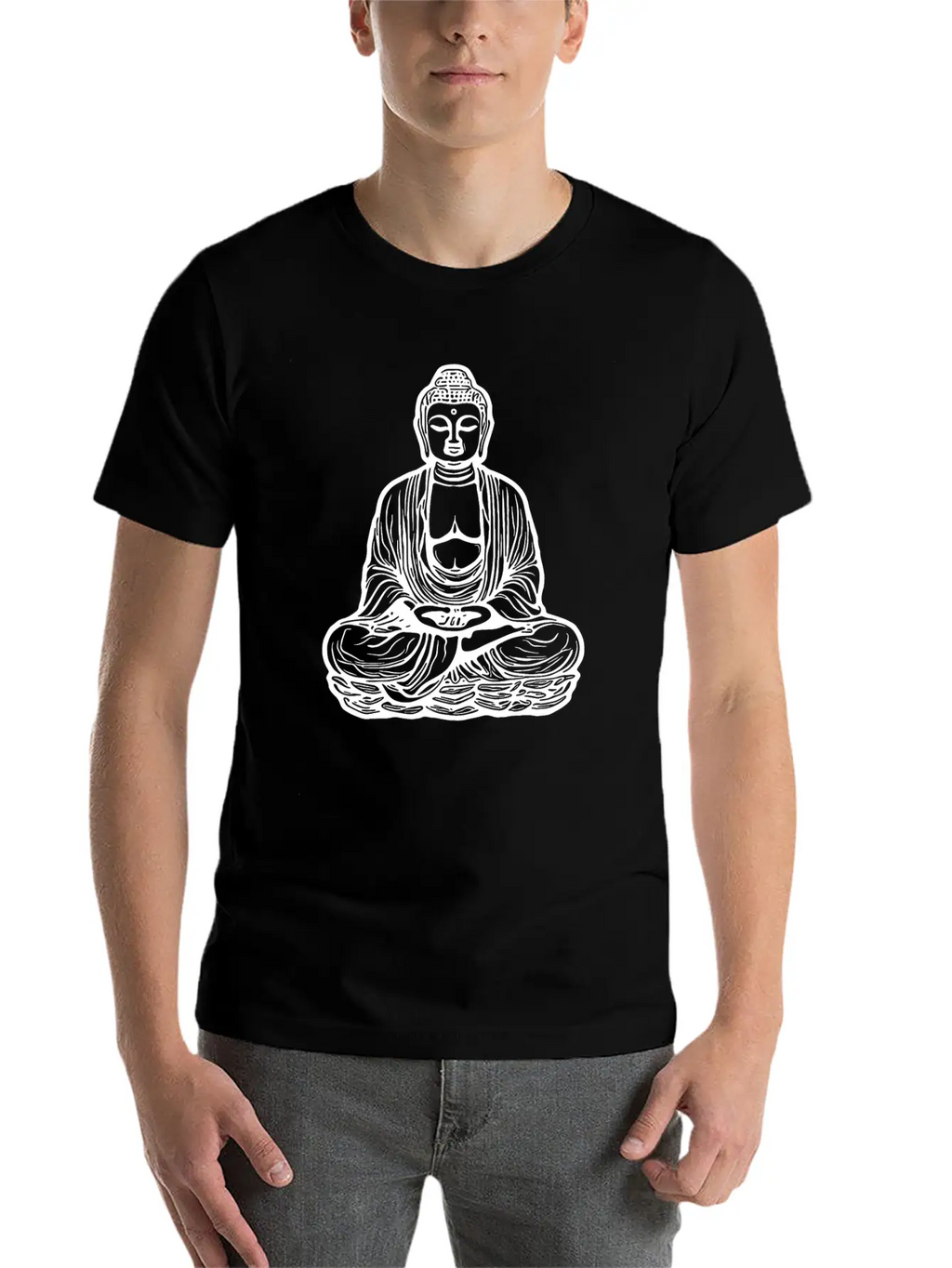 Far Eastern Buddha Lotus Meditation Tattoo Style Unisex Short Sleeve Soft Cotton T-Shirt – Casual Everyday Wear