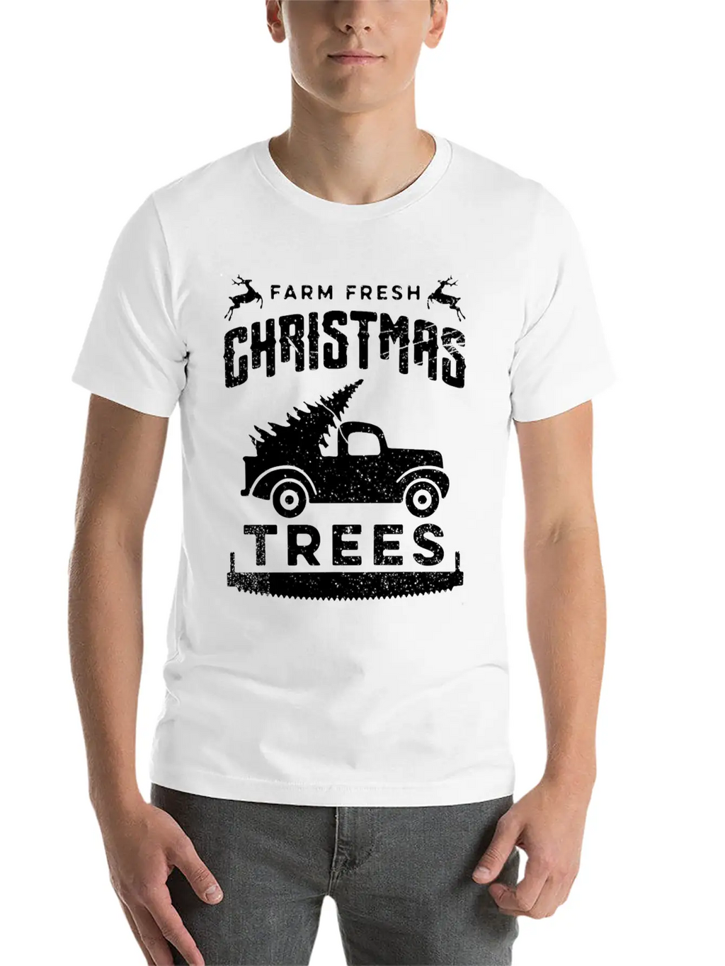 Farm Fresh Christmas Trees Truck And Tree Unisex Short Sleeve Soft Cotton T-Shirt – Casual Everyday Wear