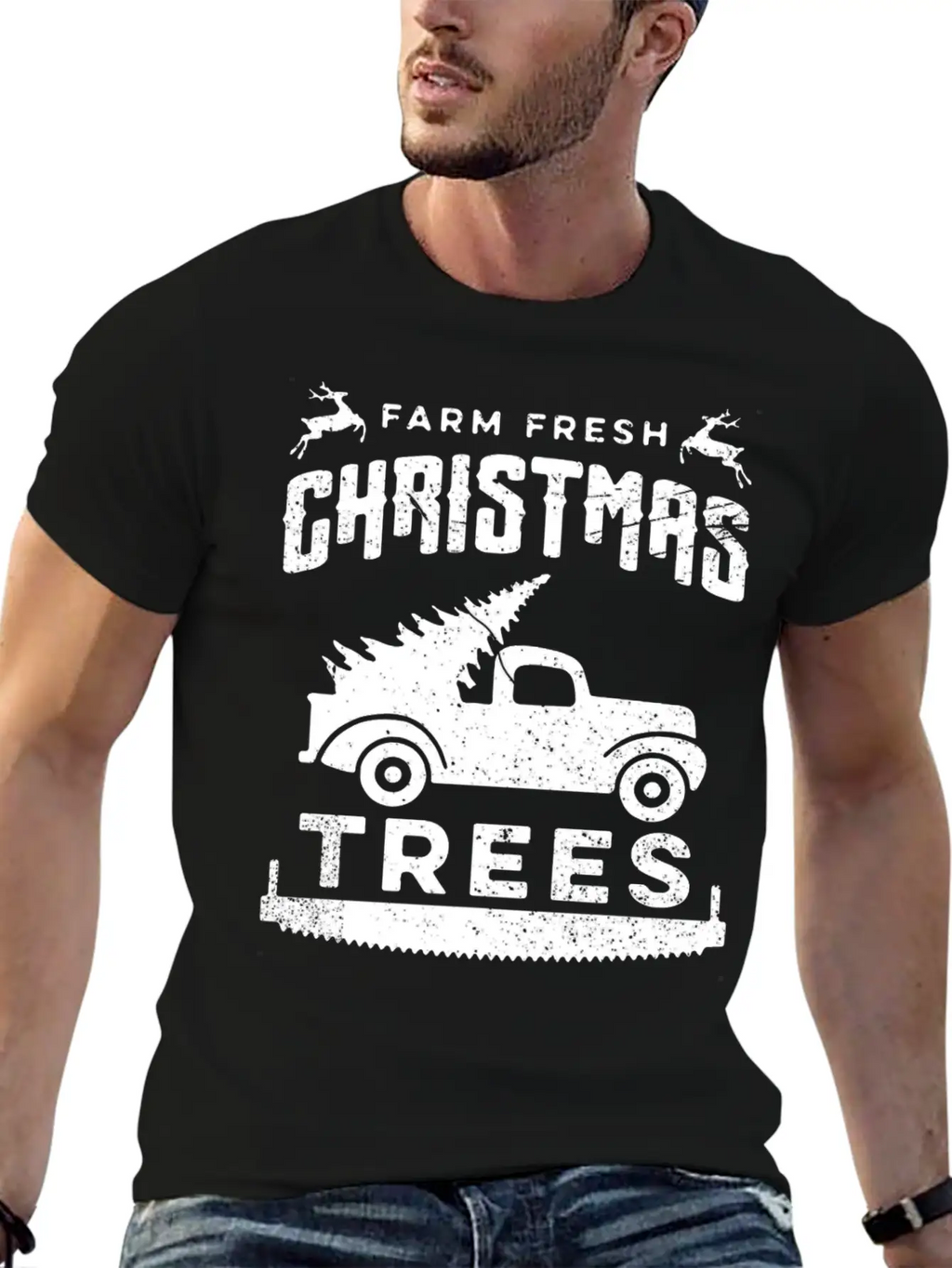 Farm Fresh Christmas Trees Truck And Tree Unisex Short Sleeve Soft Cotton T-Shirt – Casual Everyday Wear